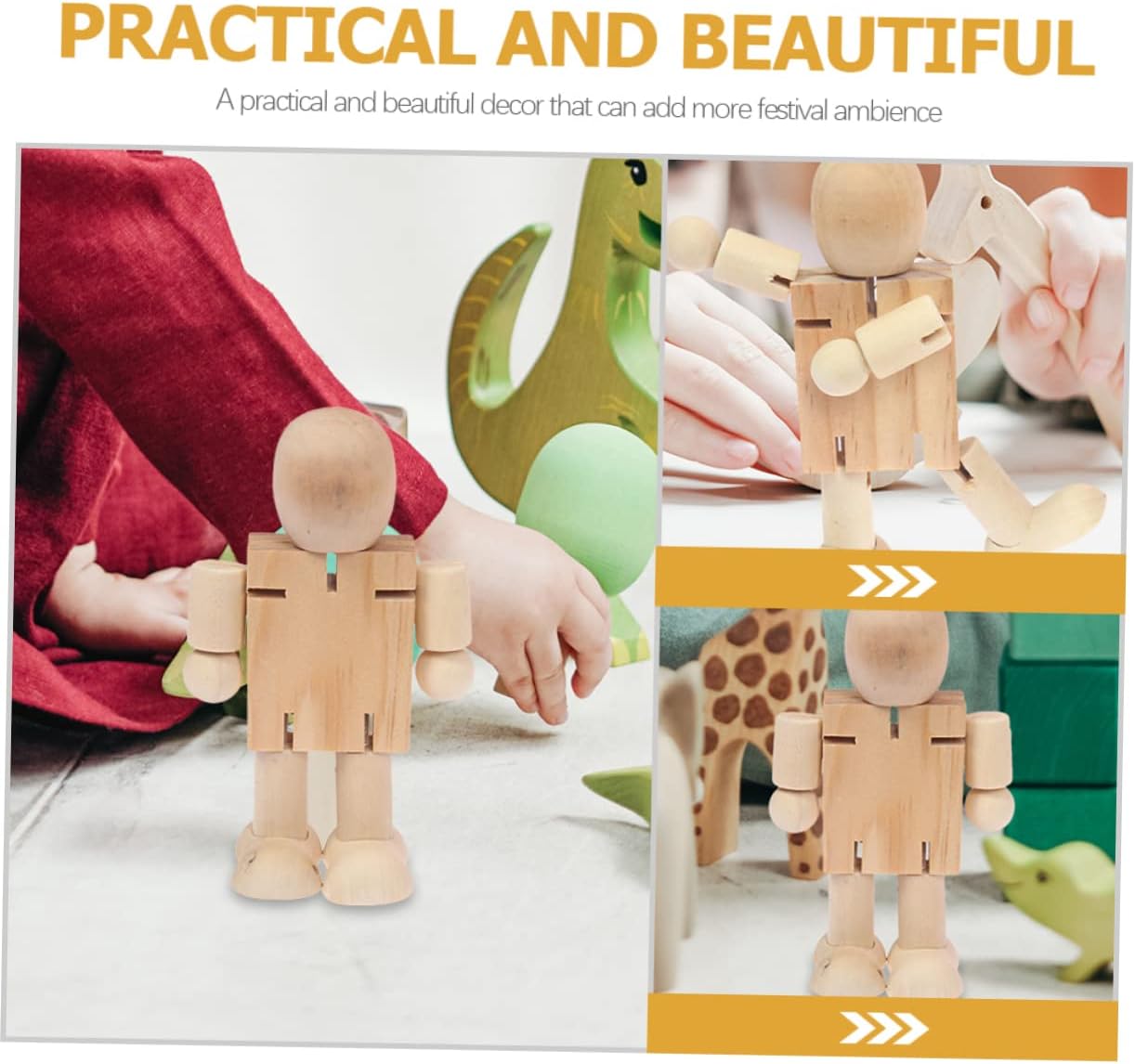 20 Pcs Wooden Robot Wood Educational Desktop Unpainted Peg People Unfinished Wooden Peg Doll Figure Wood Human Figure Model DIY Graffiti Craft