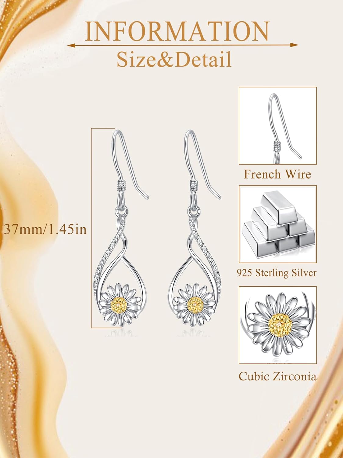 Daisy Dangle Drop Earrings for Women 925 Sterling Silver Daisys Flower Jewelry Anniversary Birthday Gifts for Her - Image 6