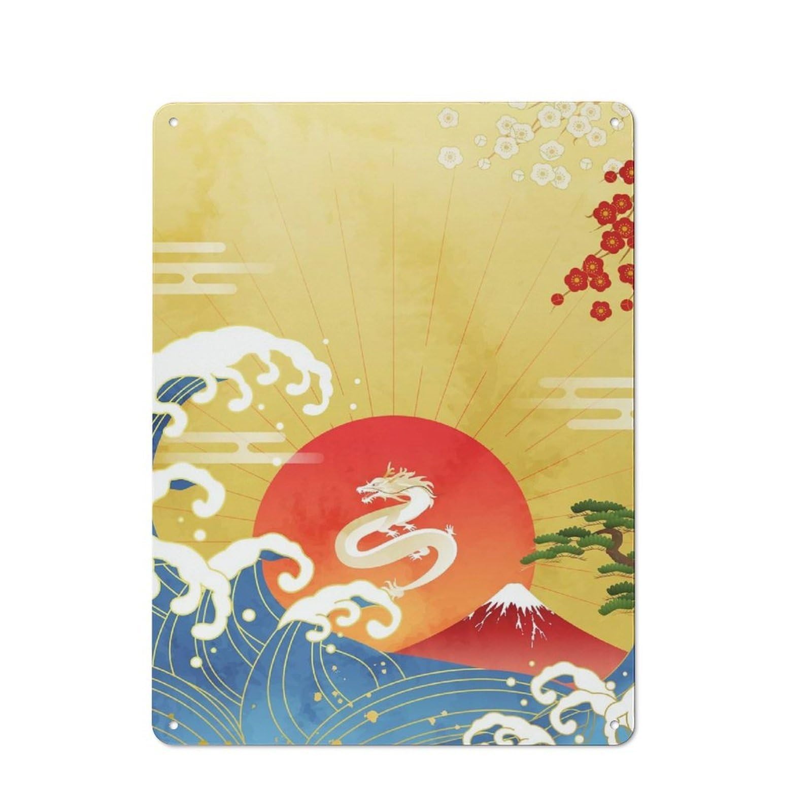 Junmoney Dragon With Sea Waves Vintage Metal Sign 40X30cm, Bistro Style Bistro Wall Plaque For Tea Room, Shop Wall Or Breakfast Area