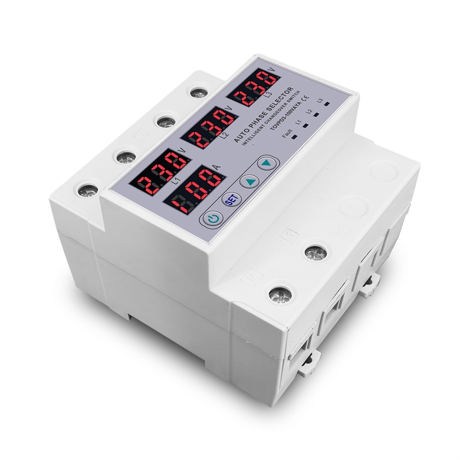100A 63A trifase 3P + N selettore di fase su guida Din regolabile sovratensione e sottotensione protezione corrente relè monitor protezione 1 pz (Size : 100A phase selector)
