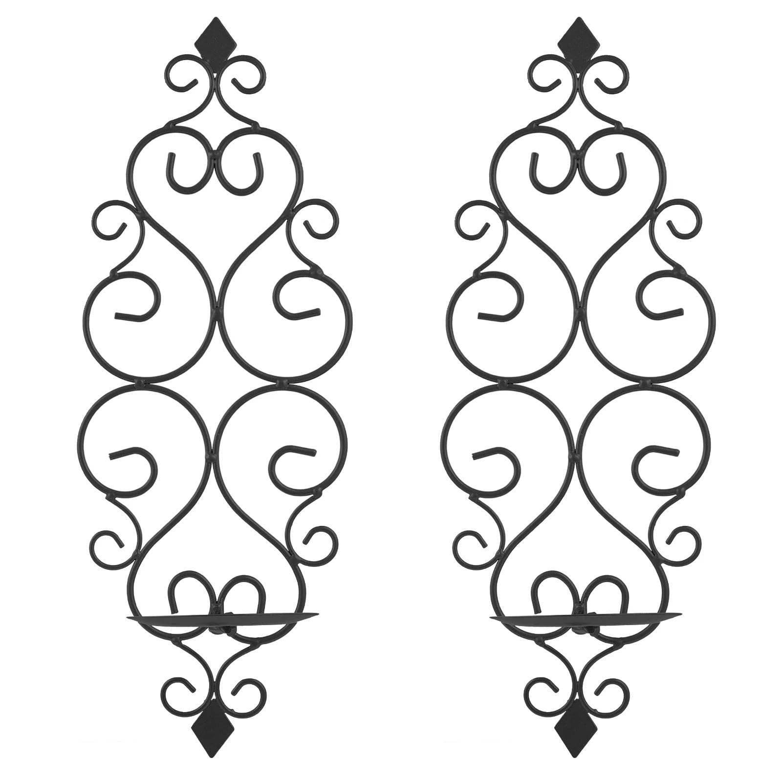 Wall Candle Sconce Holder 2 Pcs Flower Wall Hanging Holder Tealight Stand Sconces Decor Candlesticks Black Holders Lamp Decoration(Color 2)