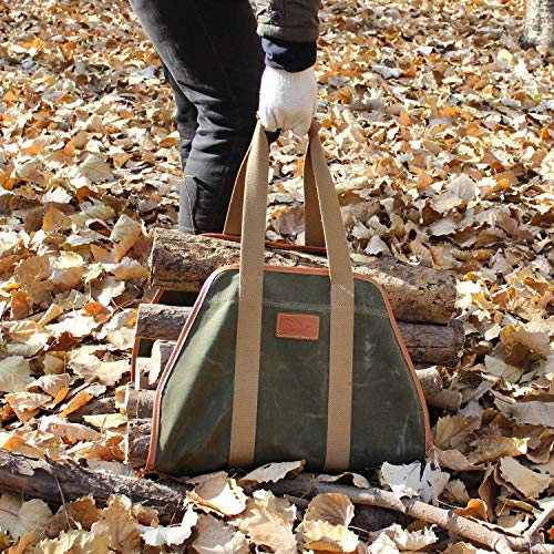 Inno Stage PB17-122 WAX GREEN Waxed Canvas Log Carrier Tote Bag,40 Inchx19 Inch Firewood Holder,Fireplace Wood Stove Accessories Green thumb #6
