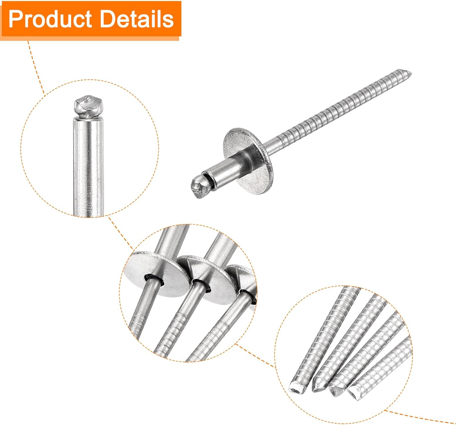 uxcell 100Pcs 1/8"x1/4" 304 Stainless Steel Large Flange Round Head Rivets, Large Cap Open End Blind Rivets for construction, automotive manufacturing, aerospace, shipbuilding (Silver)