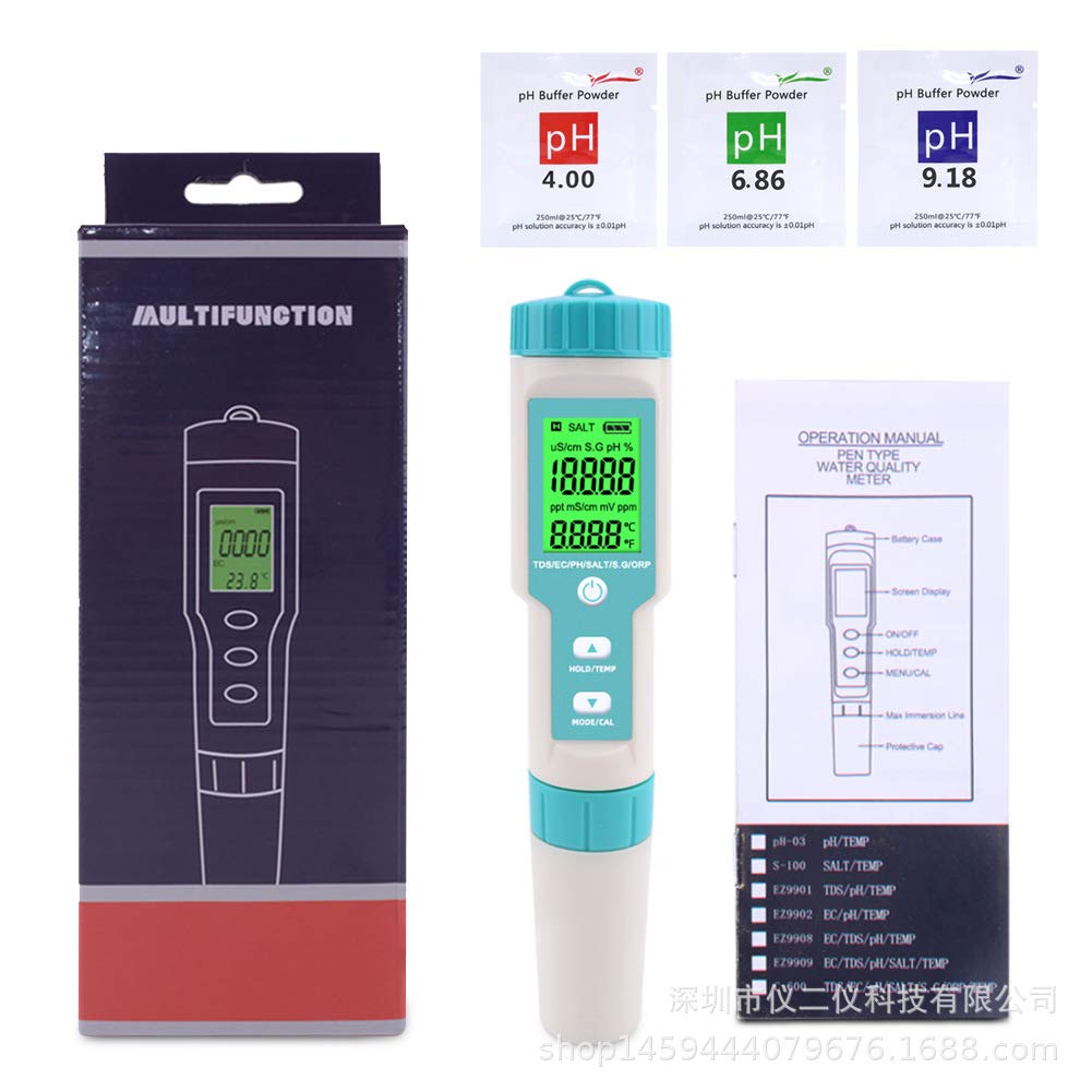 PH/TDS/EC/ORP/C-600 Medidor Ph Salinidad Probador de Agua Digital AcidóMetro ATC Analizador a Prueba Agua con Sonda 0.01ph Alta PrecisióN