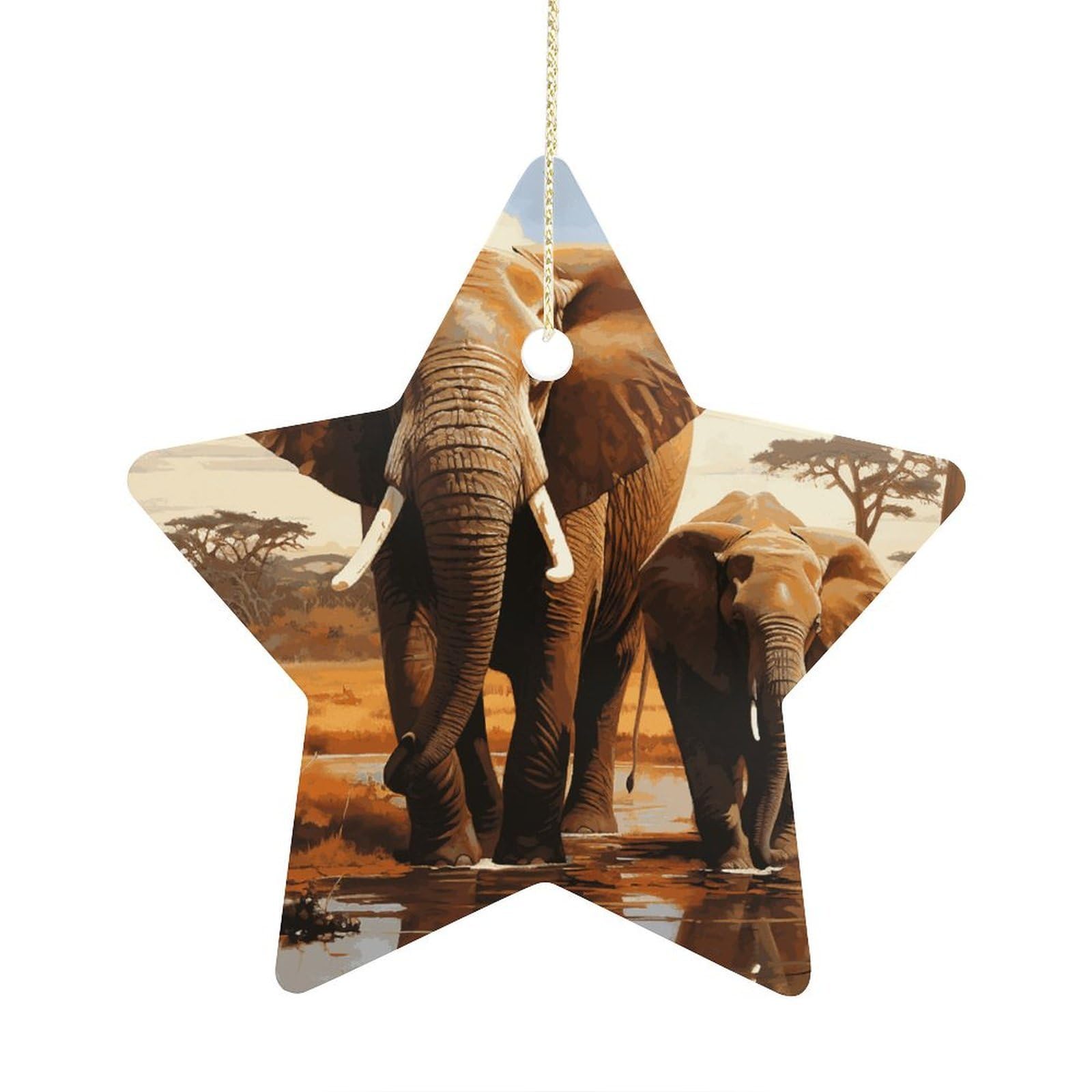 Fodpand Women's Style Elephant Family Ornament With String, Keepsake Hanging Decorations,Ceramic Ornaments For Men Indoor Home Holiday Party Gifts