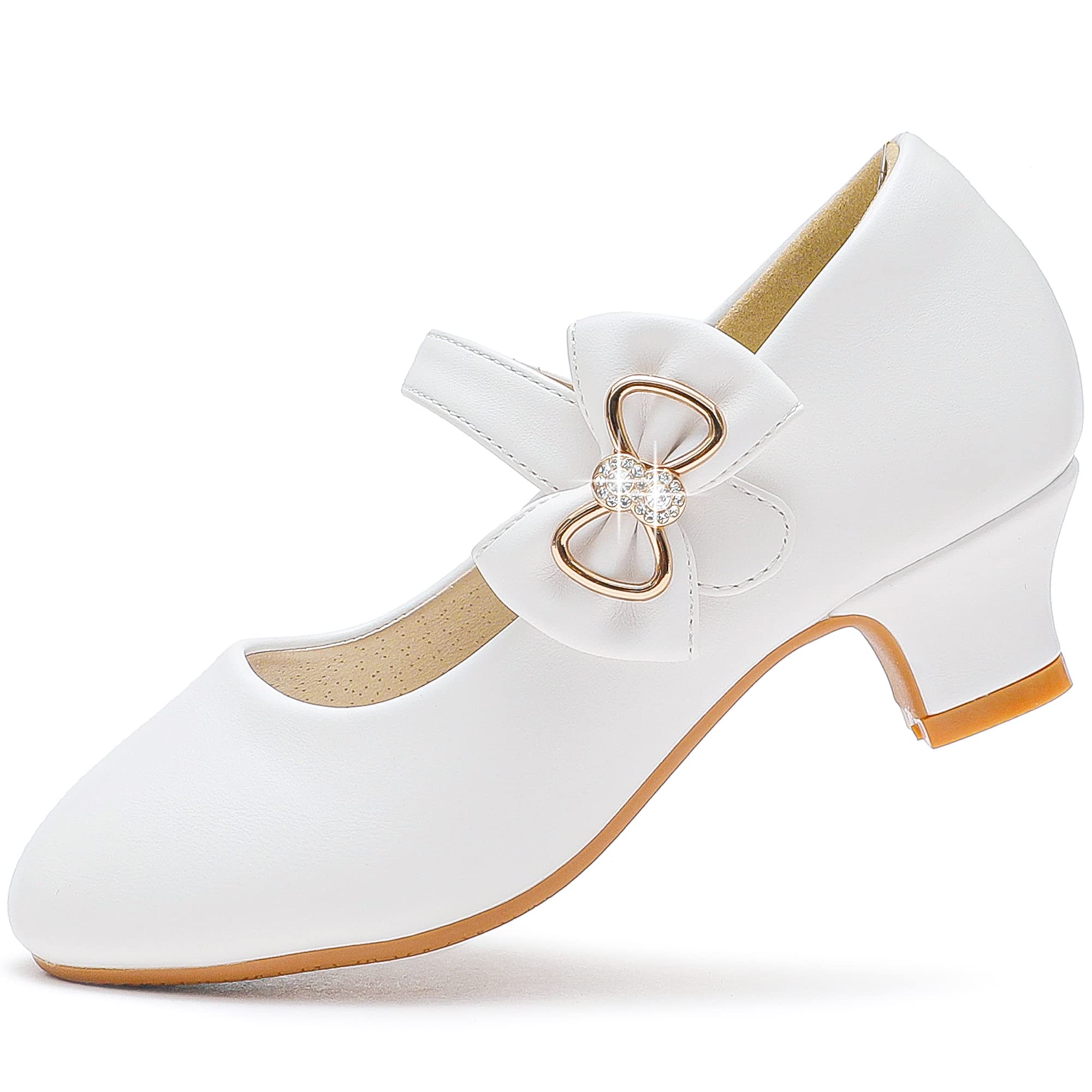 Dufannie Girls Dress Shoes Low Heel Princess Flats Mary Jane Flower Wedding Party Glitter Shoes for Kids Toddler