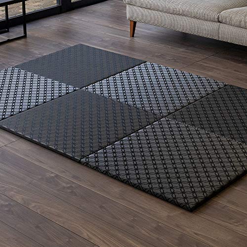 こうひん 日本製 縁なし 置き畳 ユニット畳 『アングル』 置くだけで簡単に和モダン空間を演出 樹脂製 クラッシー 001(七宝柄)・PVC織物 厚さ2.5cmの【本格タイプ】 すべり止め付き (70cm x 70cm 6枚セット)