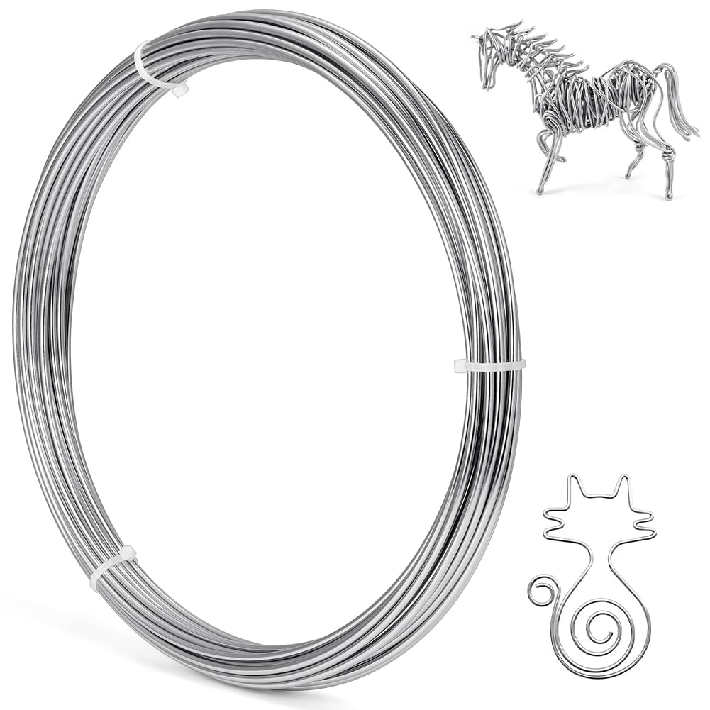 vsshe Aluminum Craft Wire 9 Gauge, 3mm Thick 32 Feet, Bendable Metal Wire Florist Wire for Sculpting, Soft and Strong, Bike Modelling Skeleton Crafting Floral Making, Jewelry Making, Weaving