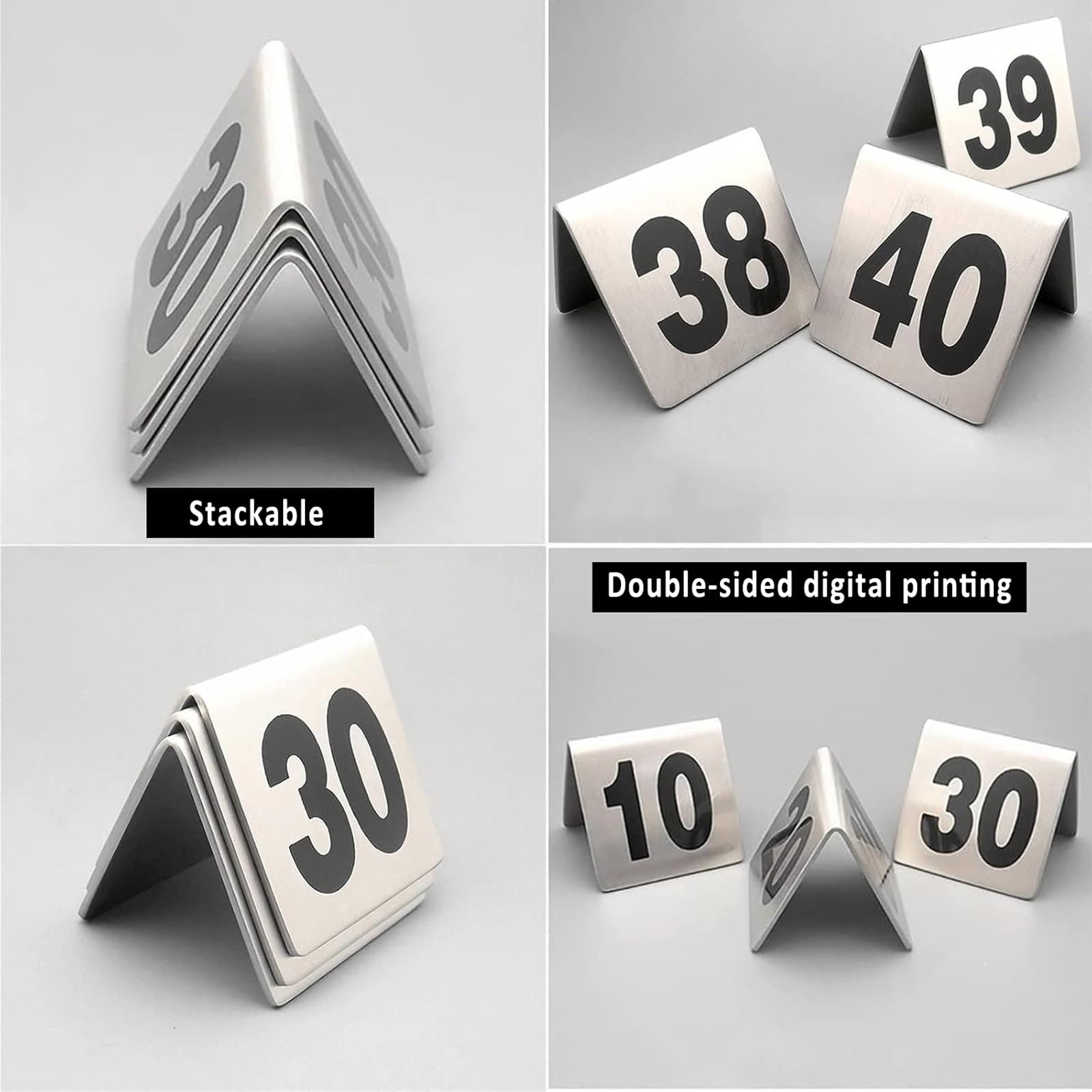 ROFBIHG Letreros de Número De Mesa, Placas De Reserva Estilo Carpa, Tarjetas de Ubicación MetáLicas con Números De Orden De Mesa, Ideales para Restaurantes, Cafeterías, Bares, Reuniones(1-50)