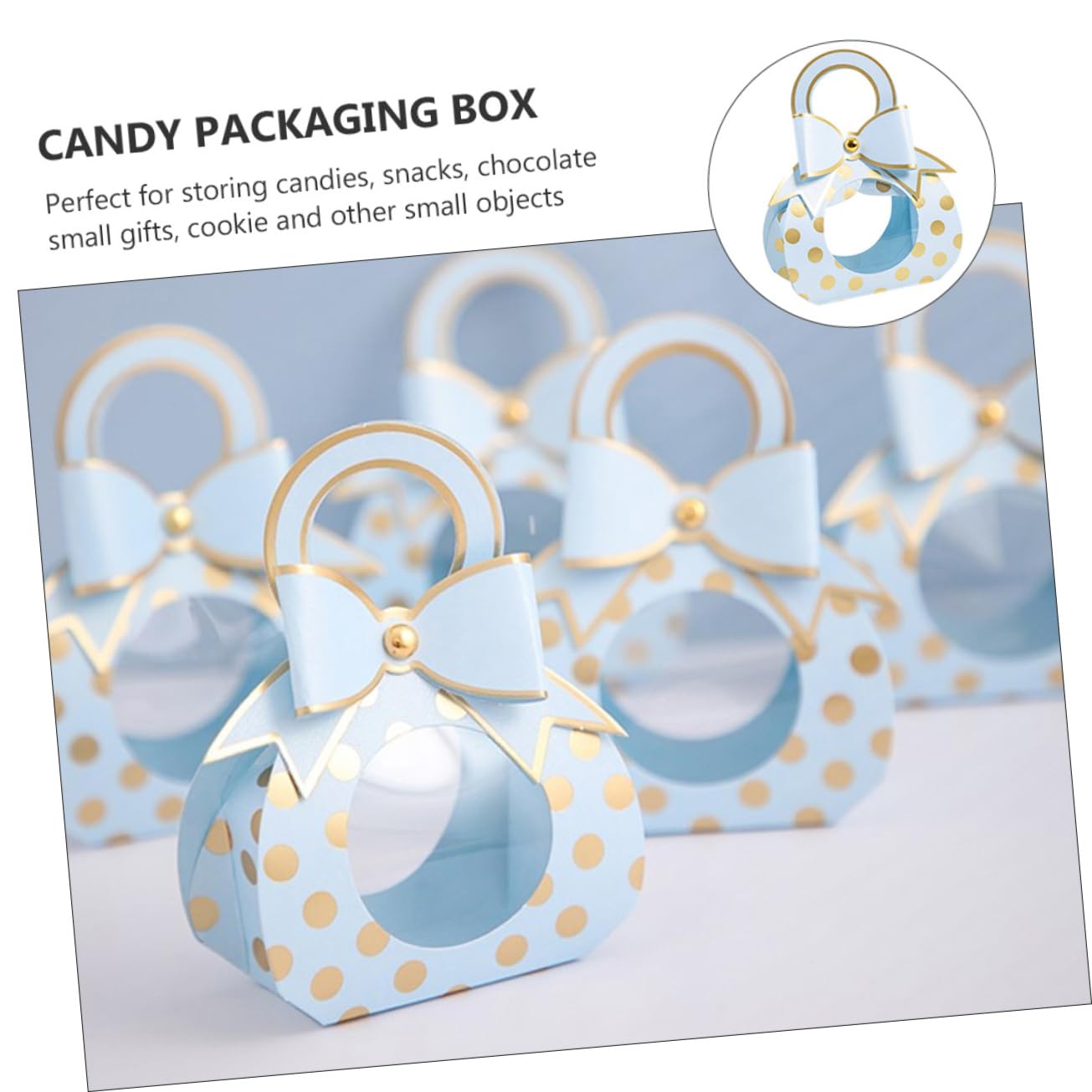 Caja de Dulces de Boda Azul de Papel Asa, 50 Piezas | Ventana Transparente y Lazo, para Snacks y Objetos Pequeños, Adecuado para Baby Showers y Cumpleaños