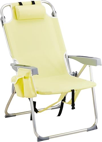 Silla de césped de playa alta para exteriores, silla plegable portátil y ligera para adultos, mochila portátil plegable, con soporte para tazas,