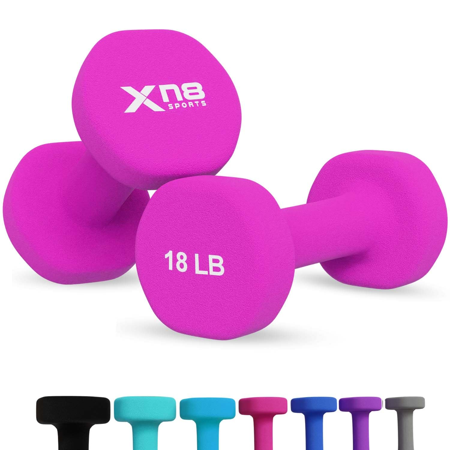 Xn8 Dumbbells Set Neoprene Coated Weights Dumbbells Set- Hand Weights for Home Gym, Pilates, Cardio, Training and Fitness- Anti Sweat Hex Dumbbells with Comfy Grip- 1-44lb Dumbbells Set Women Men