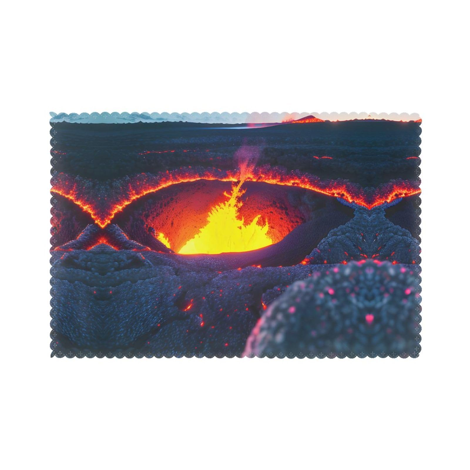 Kilauea Volcano Christmas Placemats Set of 6,Washable Table Mats