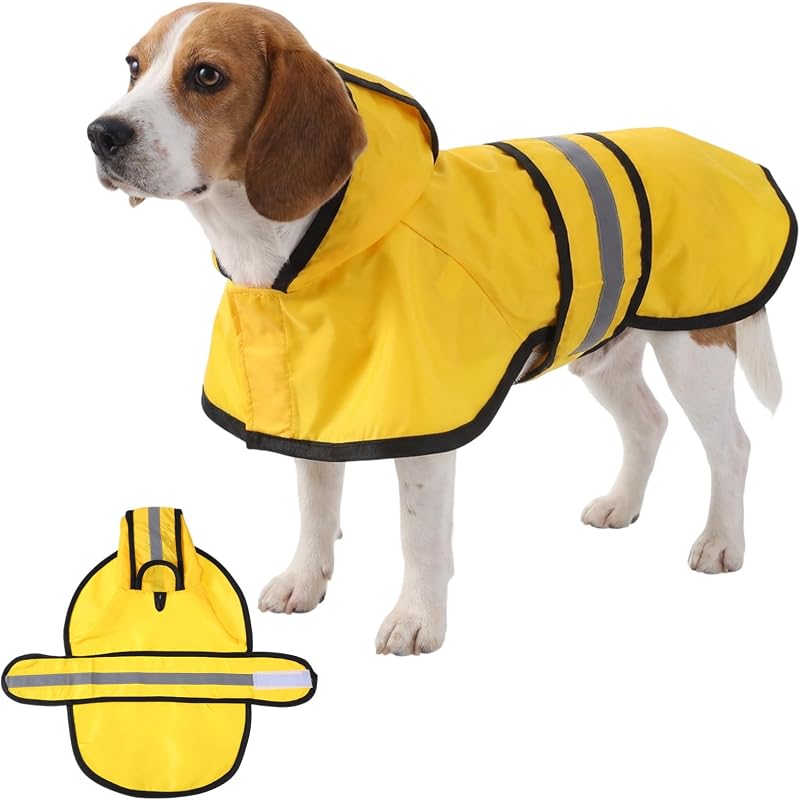 Dog Raincoat with Hood, Rain Jacket for Dogs Waterproof with Reflective Safety Hooded Slicker Poncho, Convenient Leash Hole & Adjustable Fit, Perfect for Small, Medium, and Large Dogs (Yellow M Size)