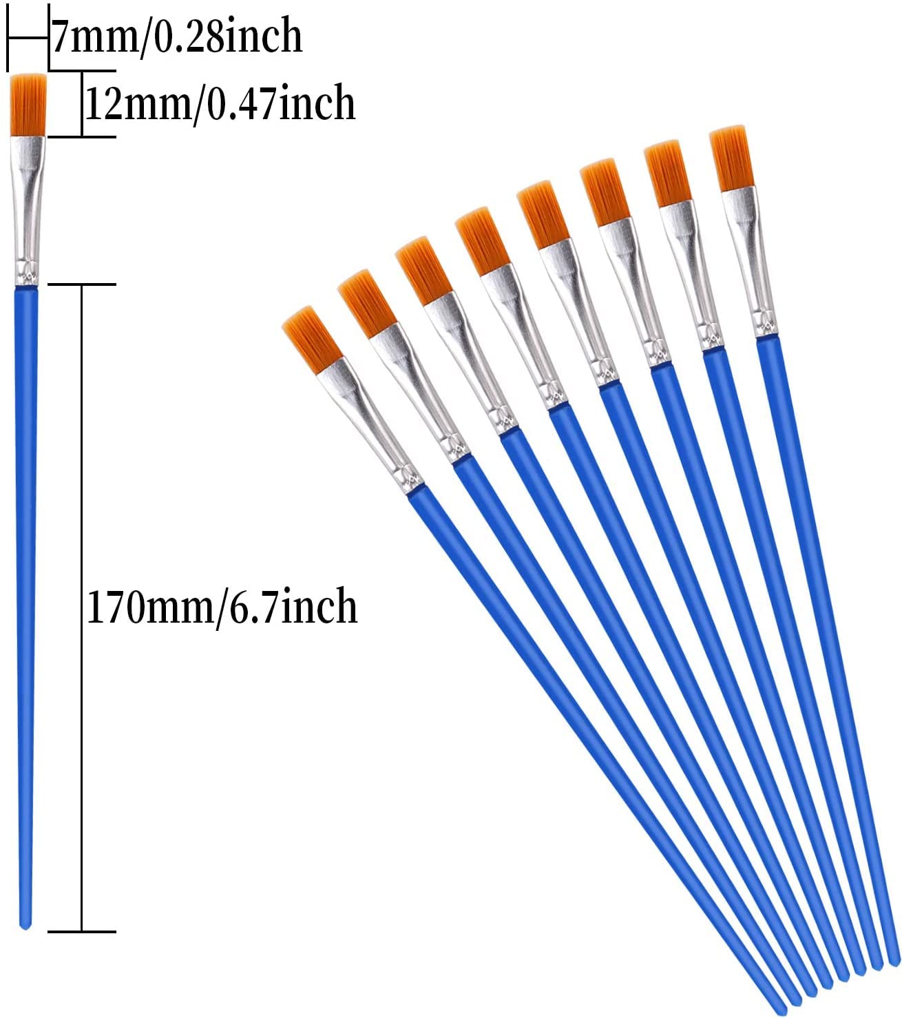 AIEX 30er Set Flachpinsel Nylonhaar – Für Acryl, Aquarell, Öl, 7 Mm Breit, Blau