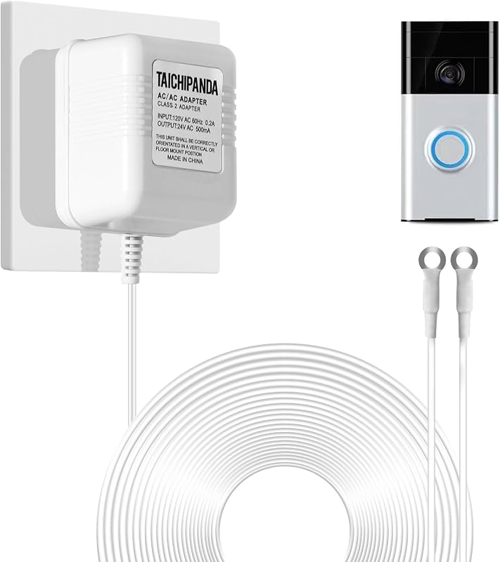 24V Doorbell Transformer, 500MA AC Adapter for All Ring Video Doorbell Versions, 18ft Doorbell Power Supply, Power Cable Compatible with Ring, Nest, Wyze, and Eufy Doorbells