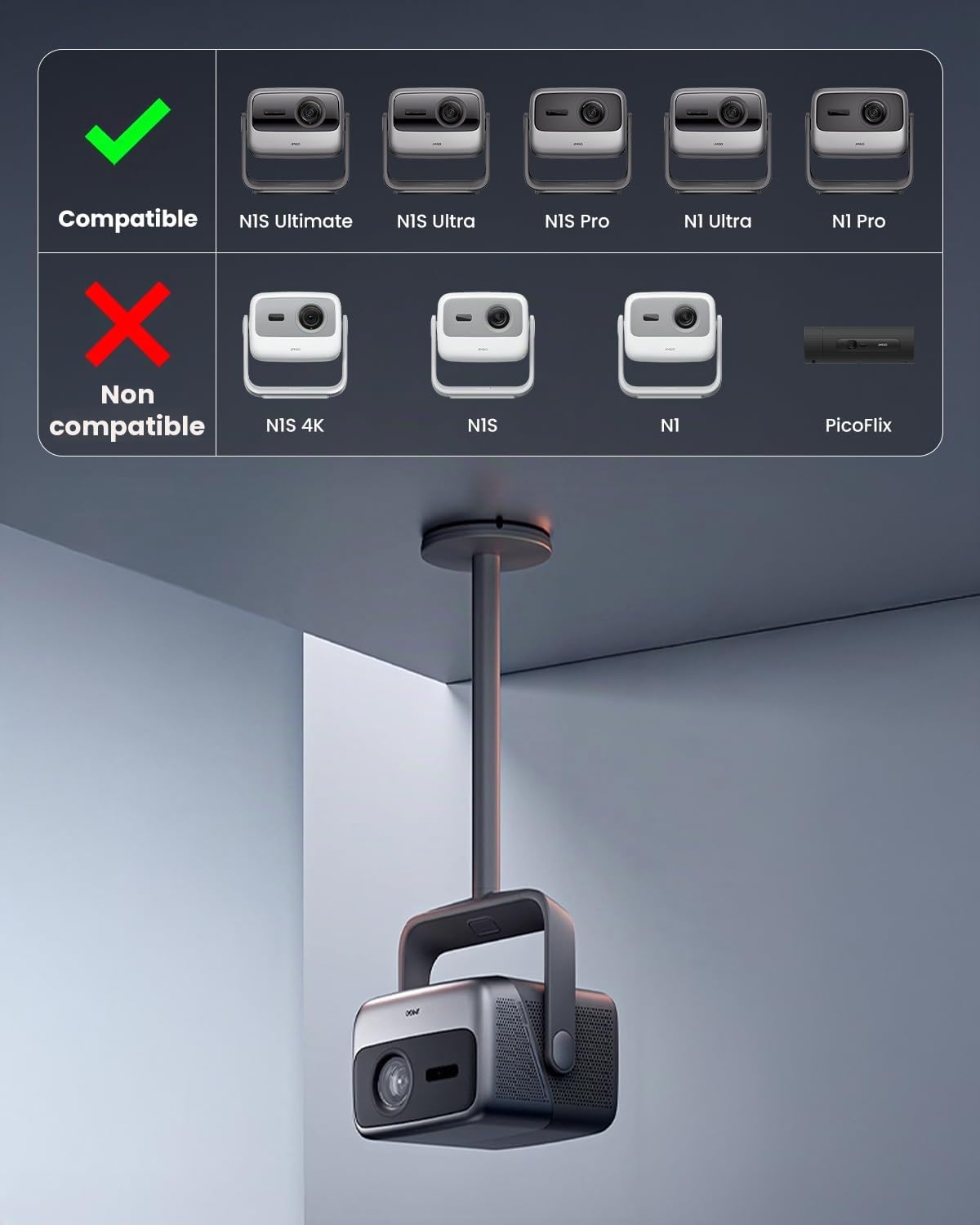 JMGO Support Plafond pour Projecteurs N1S Ultra/N1S Ultimate/N1S Pro/N1 Ultra/N1 Pro Vidéoprojecteur Supports