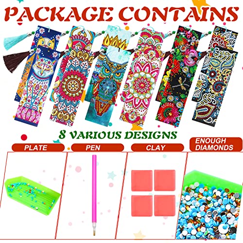 12 Pieces 5D Diamond Painting Bookmark Art Beaded Rhinestone Floral Bookmark With Tassel Pu Leather Bookmarks For Adults Kids Diy Craft Supplies #TOP6