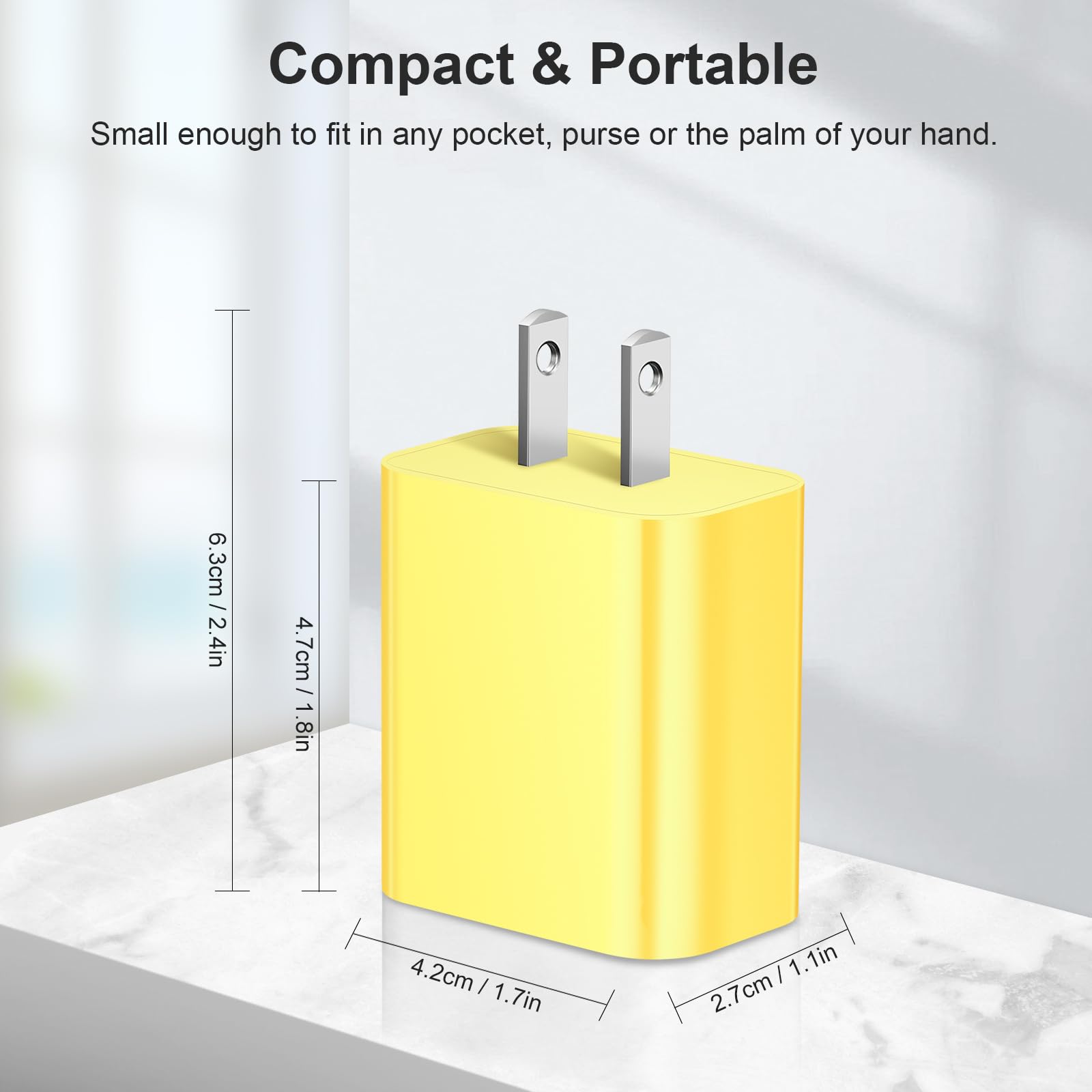 Lot de 4 blocs de charge USB C de type C, 20 W, chargeurs muraux pour iPhone 16/16 Plus/16 Pro/16 Pro Max/iPhone 15/iPhone 15 Pro/iPhone 15 Pro Max/14/13/12 Pro/Samsung//Android (jaune)