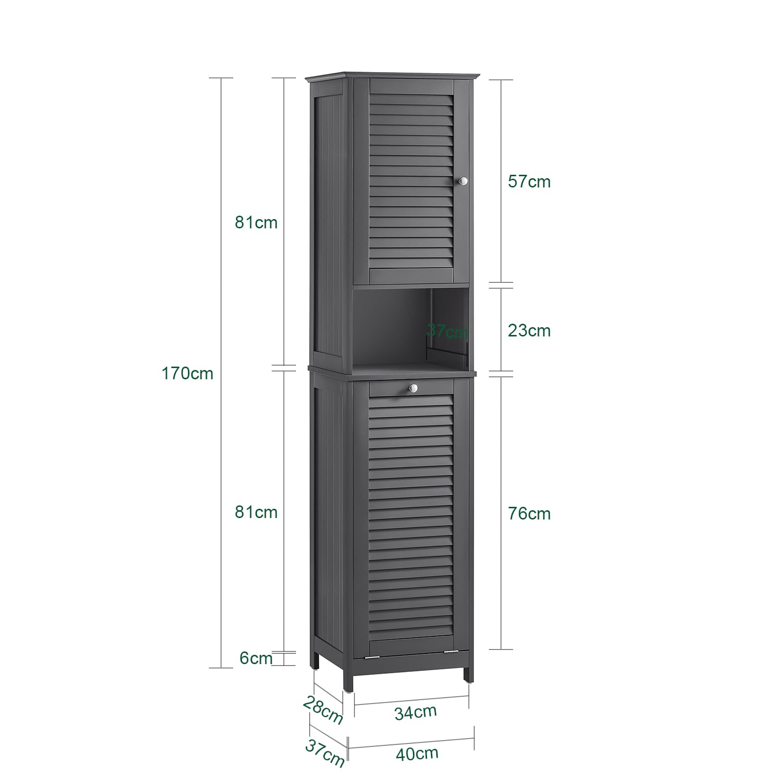 SoBuy Mueble Baño Estrecho con Cesto para Ropa Sucia 40x170x38 cm | Mueble Ropa Sucia, Armario Baño Columna Auxiliar de Baño con Estantería, Mueble Almacenaje,Gris Oscuro BZR124-DG