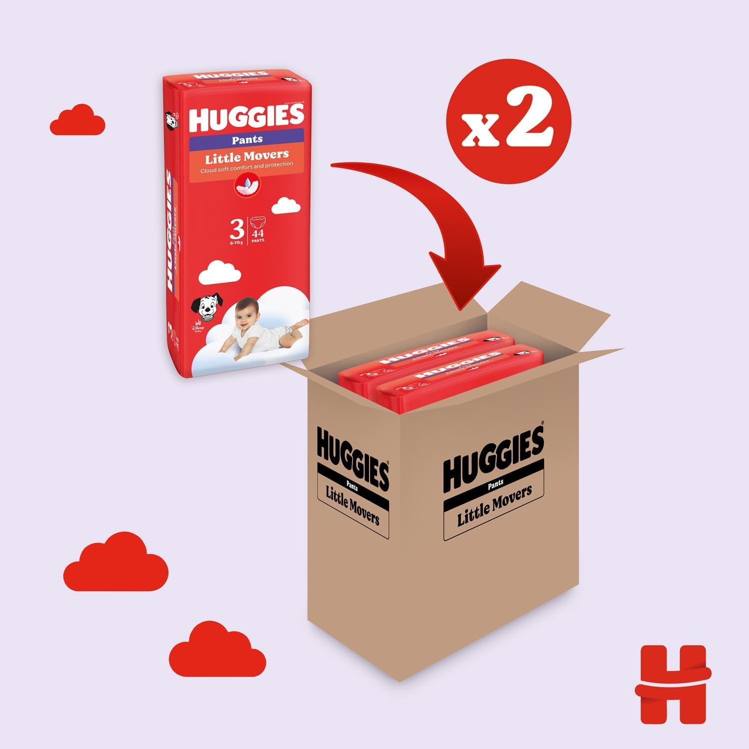 Huggies Little Movers Pannolini Mutandina Taglia 3 (6-11 Kg), Ultra assorbente, Design Disney, Pacco Scorta, 88 Pz