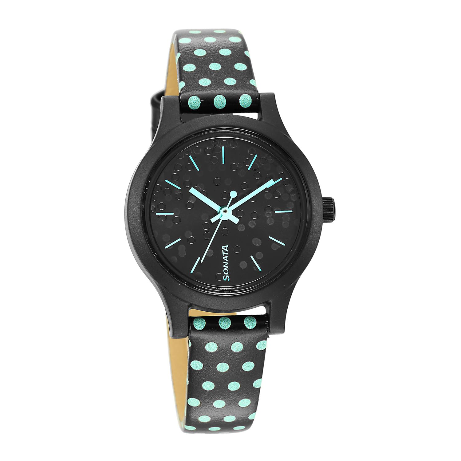 sonata Dot to Dot - Excl Fkt Plain 3 Hands Black Round Dial Black A1Leather Strap Women's Watch - NS87030PL12W-picture-6