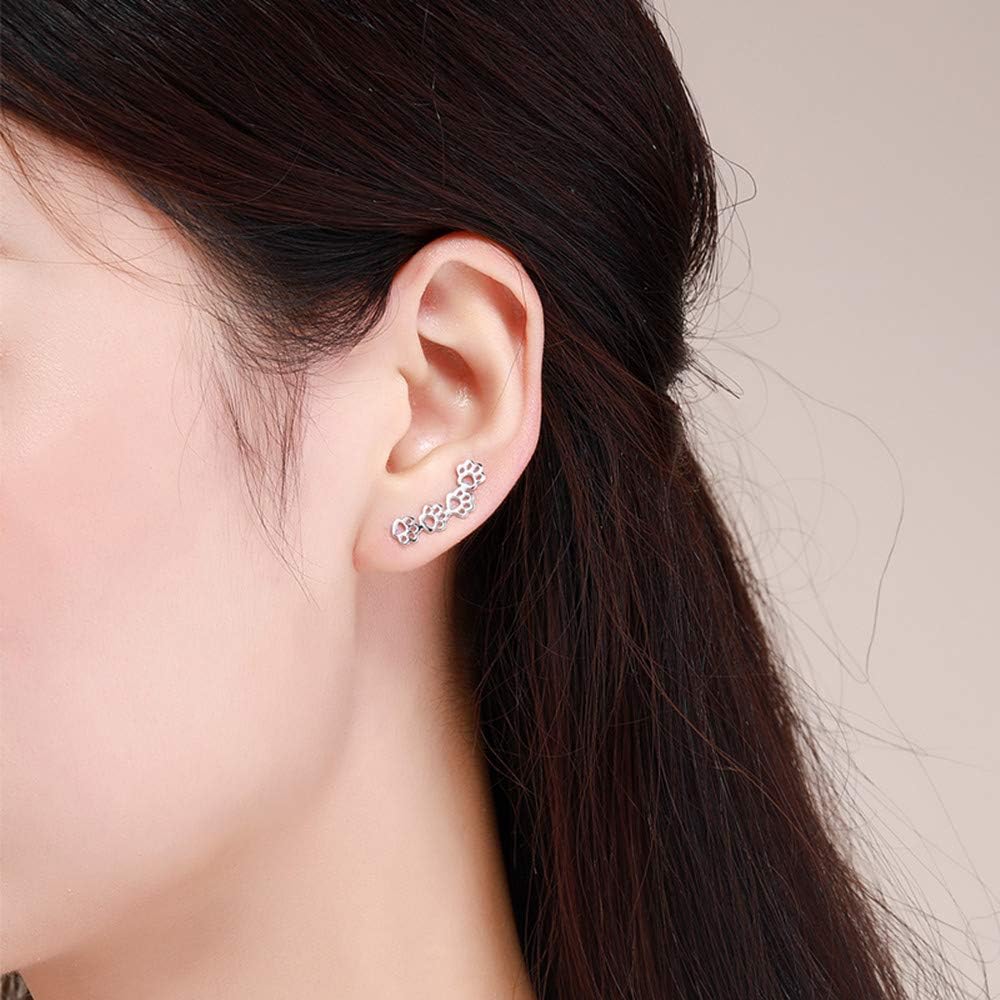 Paw Ear Cuff Wrap Crawler Climber Earrings for Women Teen Girls Sterling Silver Studs Clip On Cute Dog Cat Pin Hypoallergenic Jewelry