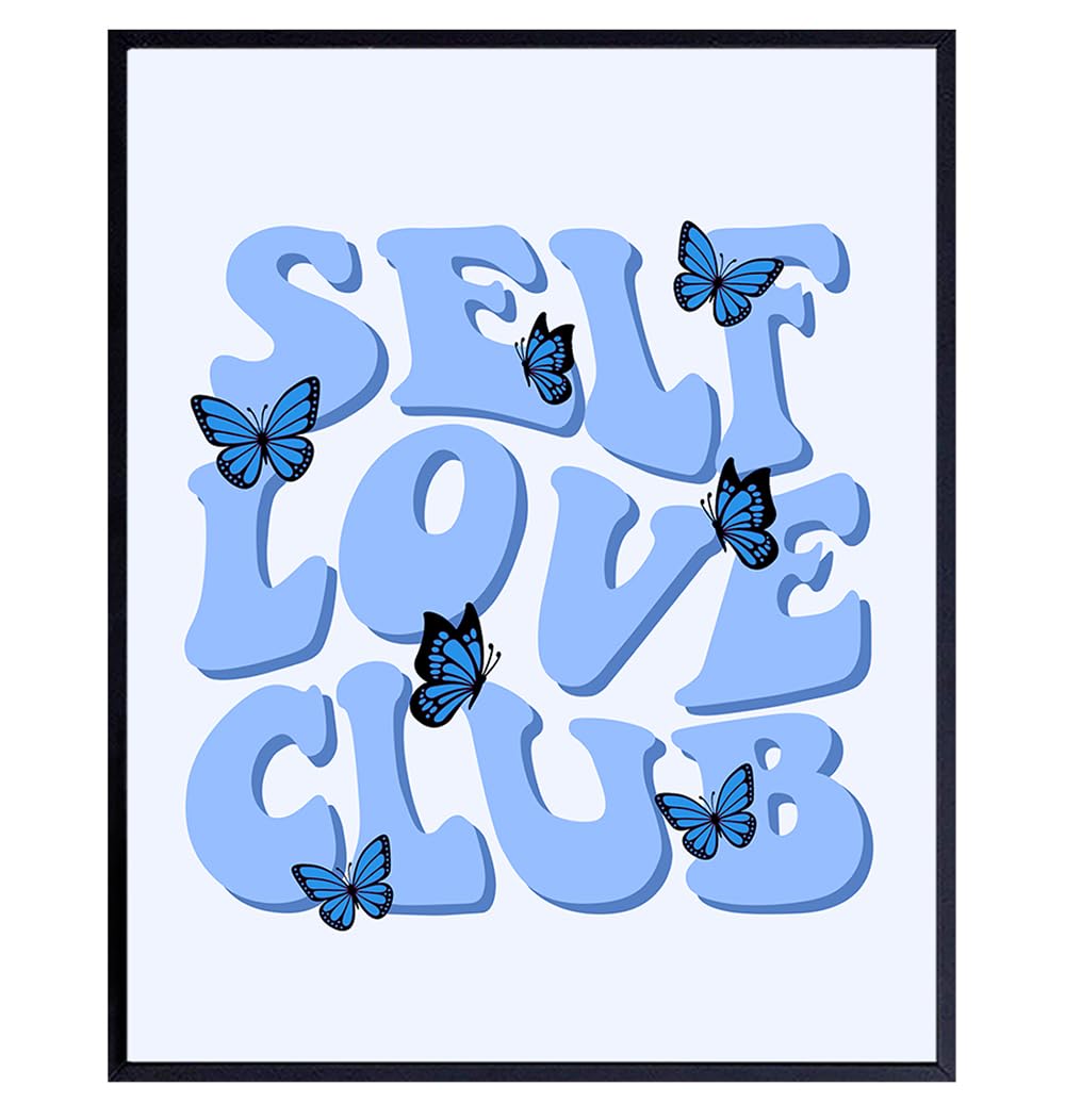 Trendy Room Decor Inspirational poster - Self-love Wall Decor for Women - 70s Retro style Motivational Wall Art - Blue Girls Room Teen Bedroom Picture