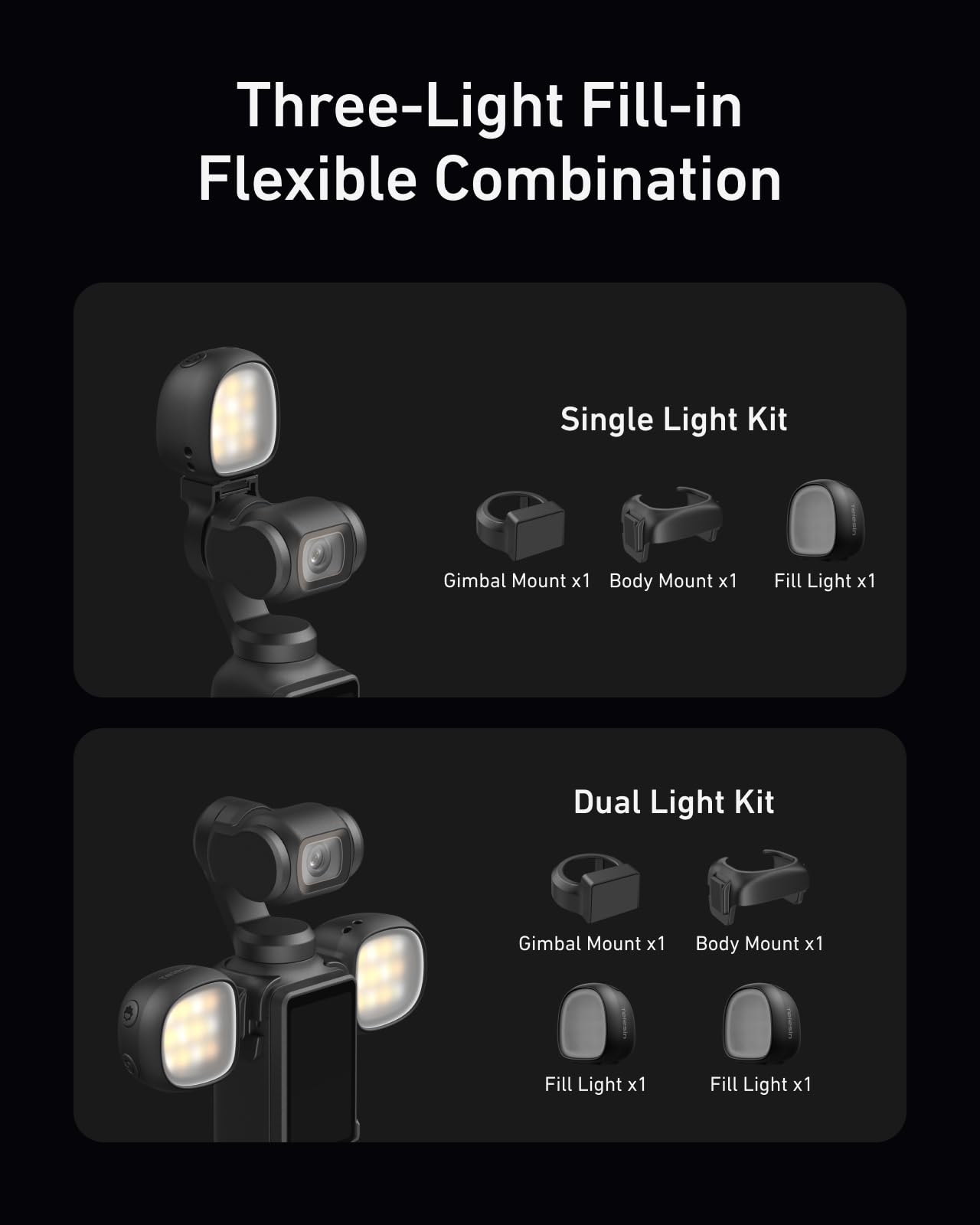 TELESIN Magnetisches Fülllicht für DJI Osmo Pocket 4 3 CRI95+ Mini Vlog-Lampe mit 3 Farbtemperaturen 3 Helligkeitsstufen Ultraleicht 19g Portabel für Content Creation