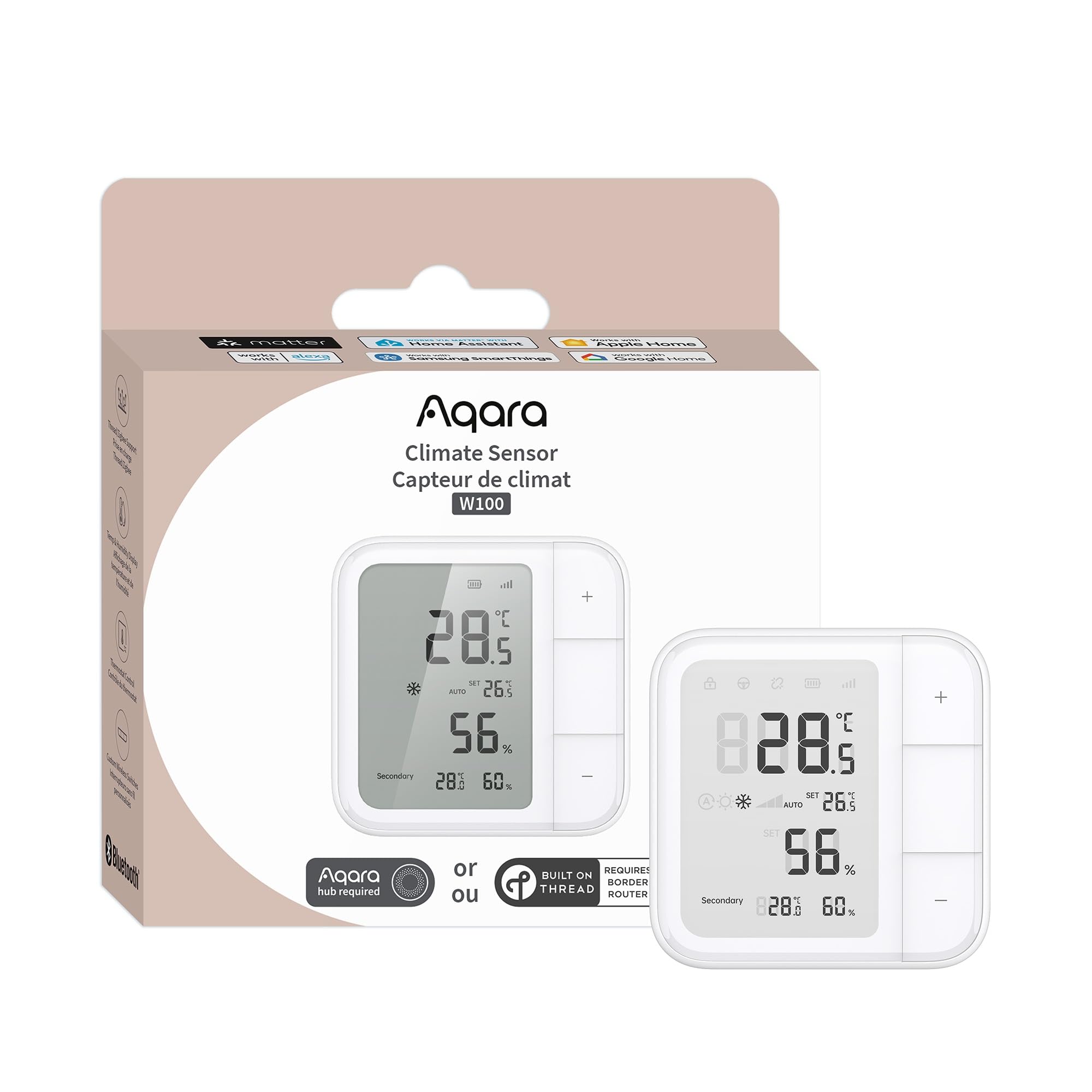 Aqara Sensor de clima W100, monitor inteligente de temperatura y humedad, compatible con alambre y Zigbee, pantalla LCD, 3 botones inteligentes