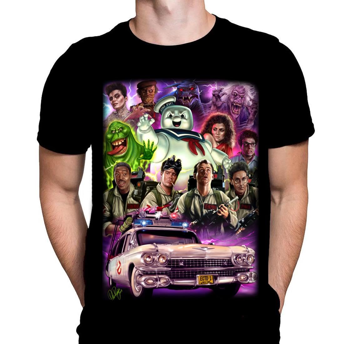 Who Ya Gonna Call Mens T-Shirt Gothic Horror Print, Black Cotton T-Shirt, Movie Poster Tee by Peter Panayis