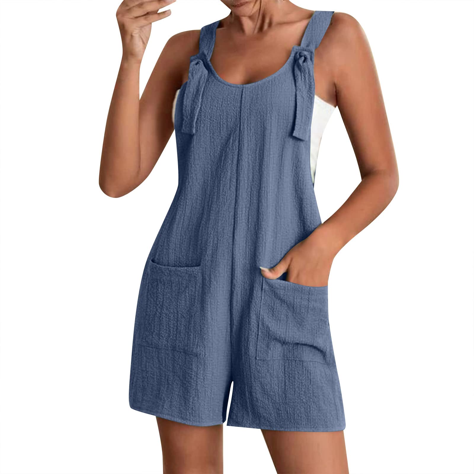 Vickyleb Womens Summer Short Jumpsuits Adjustable Strap Casual Rompers with Pockets Loose Fit Comfy Trendy Overalls 2023