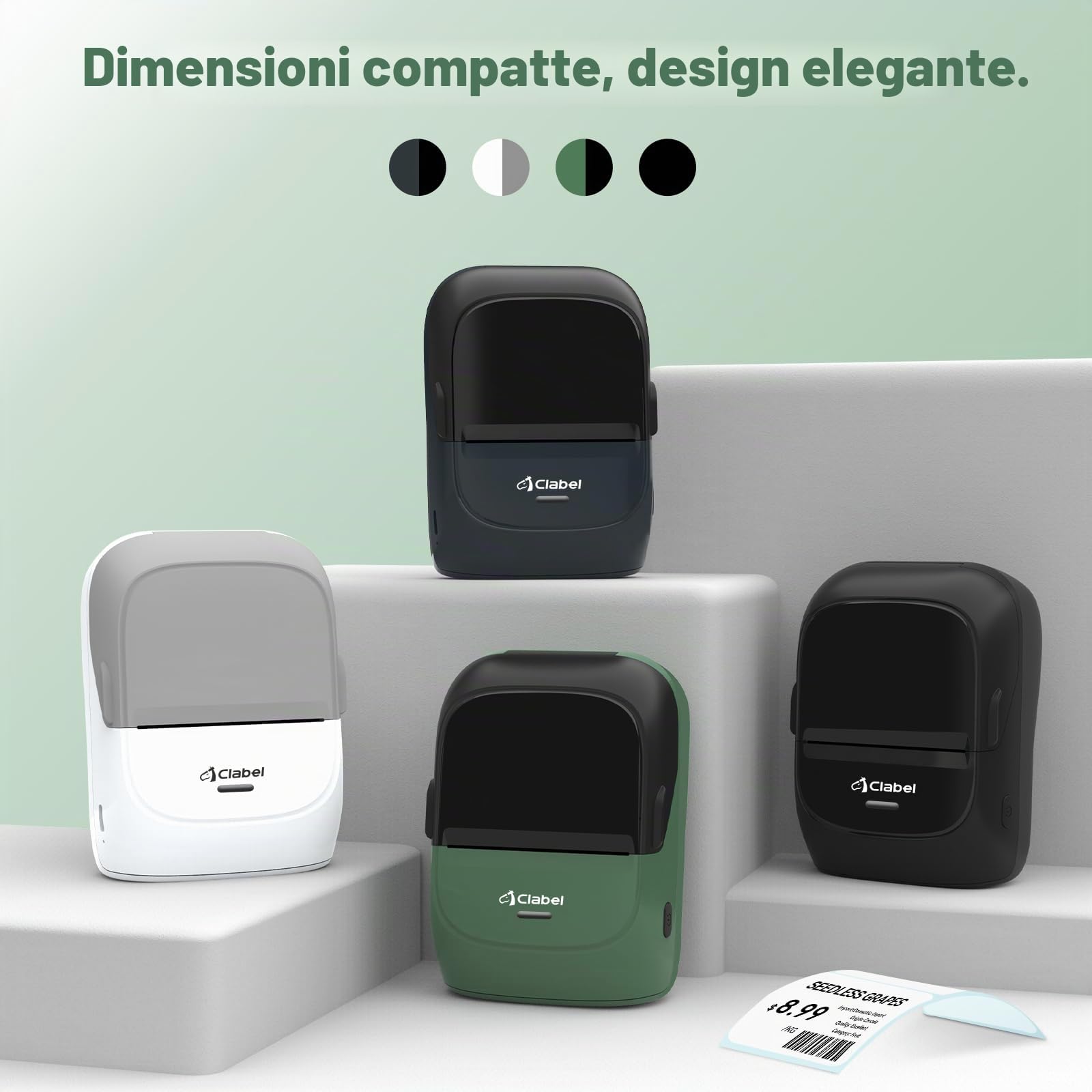 CLABEL Mini Portatile Stampante per Etichette: 221B Bluetooth Termica Etichettatrice Adesive Compatibile con iOS e Android Label Printer con 1 Rotolo di Etichette per Ufficio Casa Prezzo(Verde)