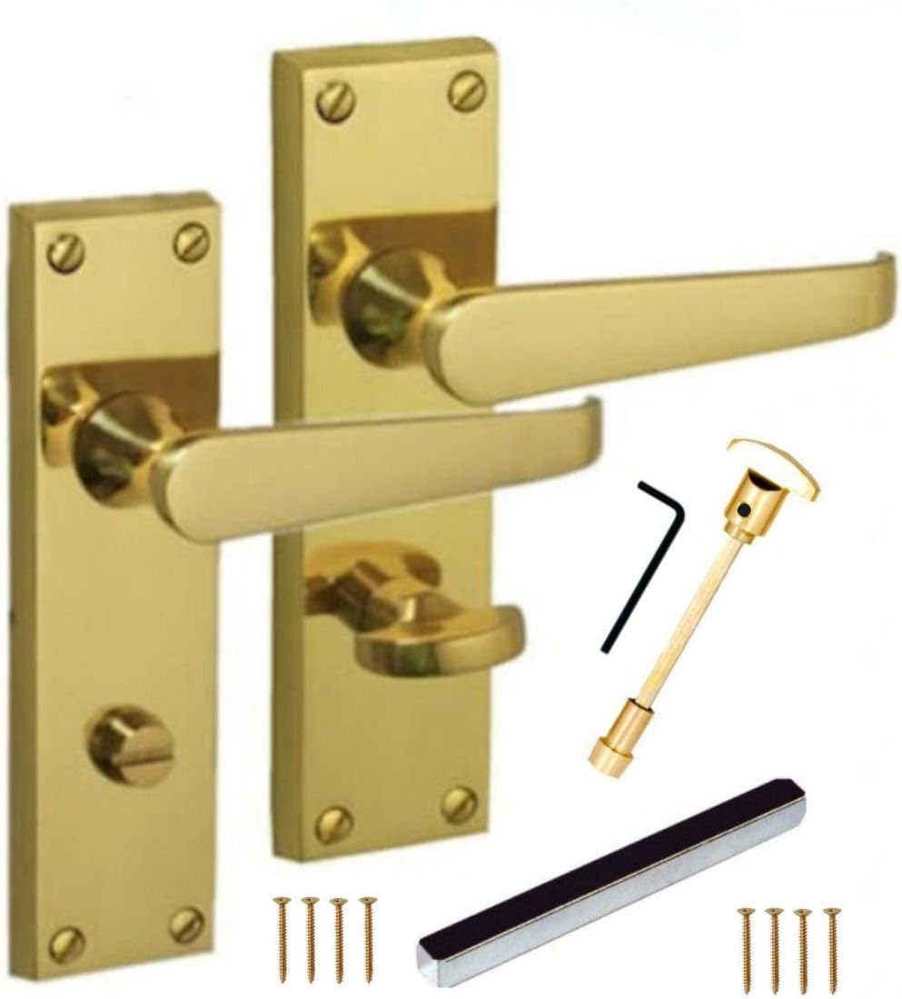 Henderson Victorian Straight Electro Brass Bathroom Door Handles 150 x 40mm J33660