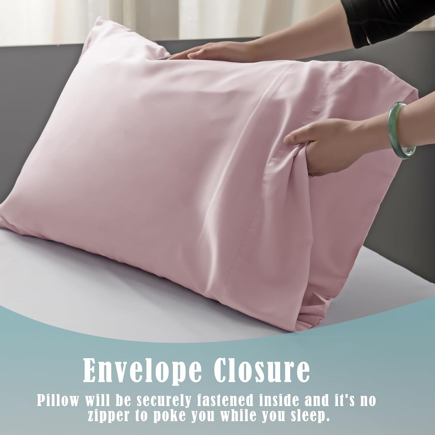 TELUS Pillow Cases Standard Size 2 Pack, Bamboo Rayon & Lyocell Pillowcase with Envelope Closure, Cooling Breathable Pillow Cover for Hot Sleeper & Night Sweats, 20x26 inch, Light Pink - Image 4