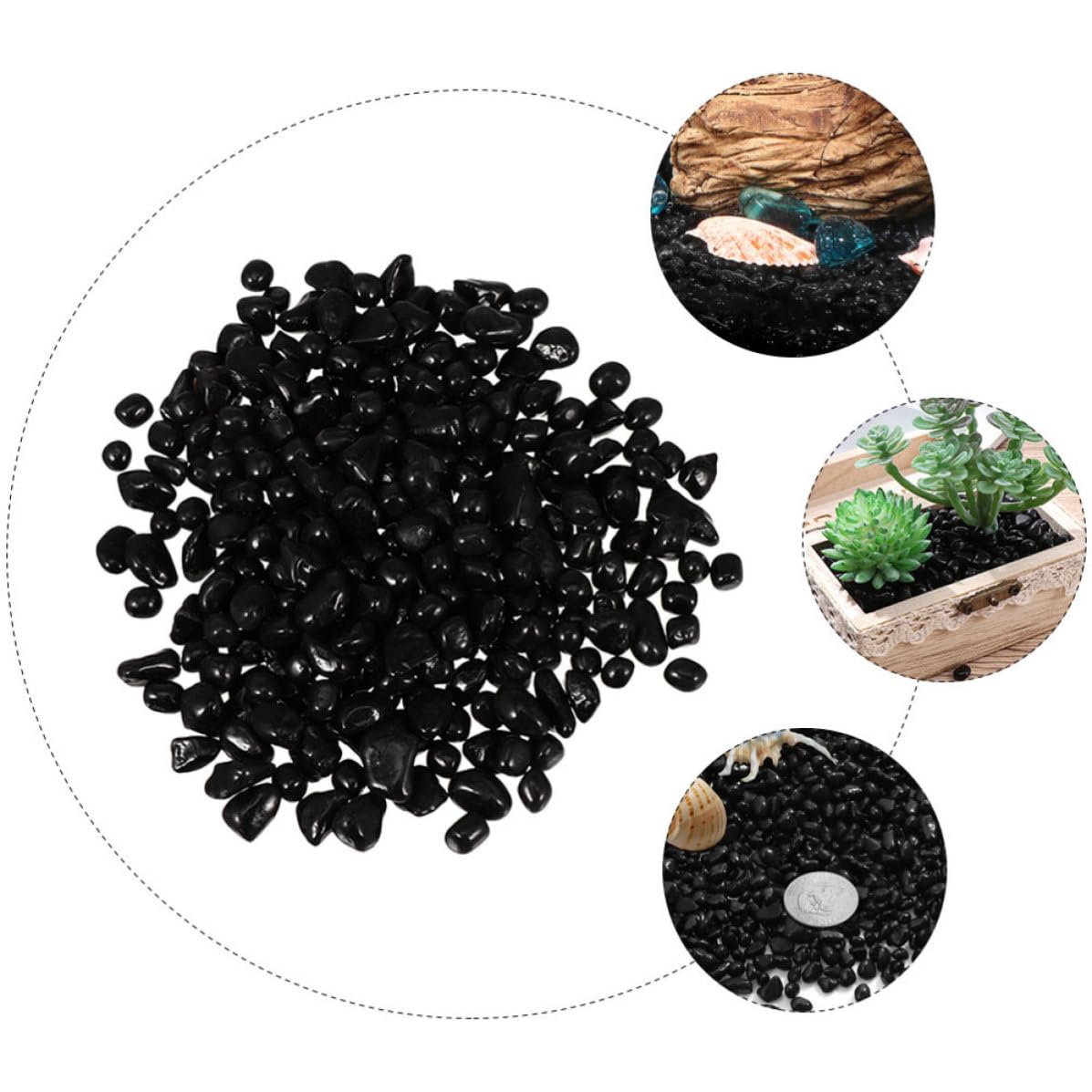 Beavorty Gravier Noir pour Aquarium en Sable de Verre, Décoration Naturelle Effet Lumineux, Poids Environ 1900g, pour Aquarium et Plantes Artificielles