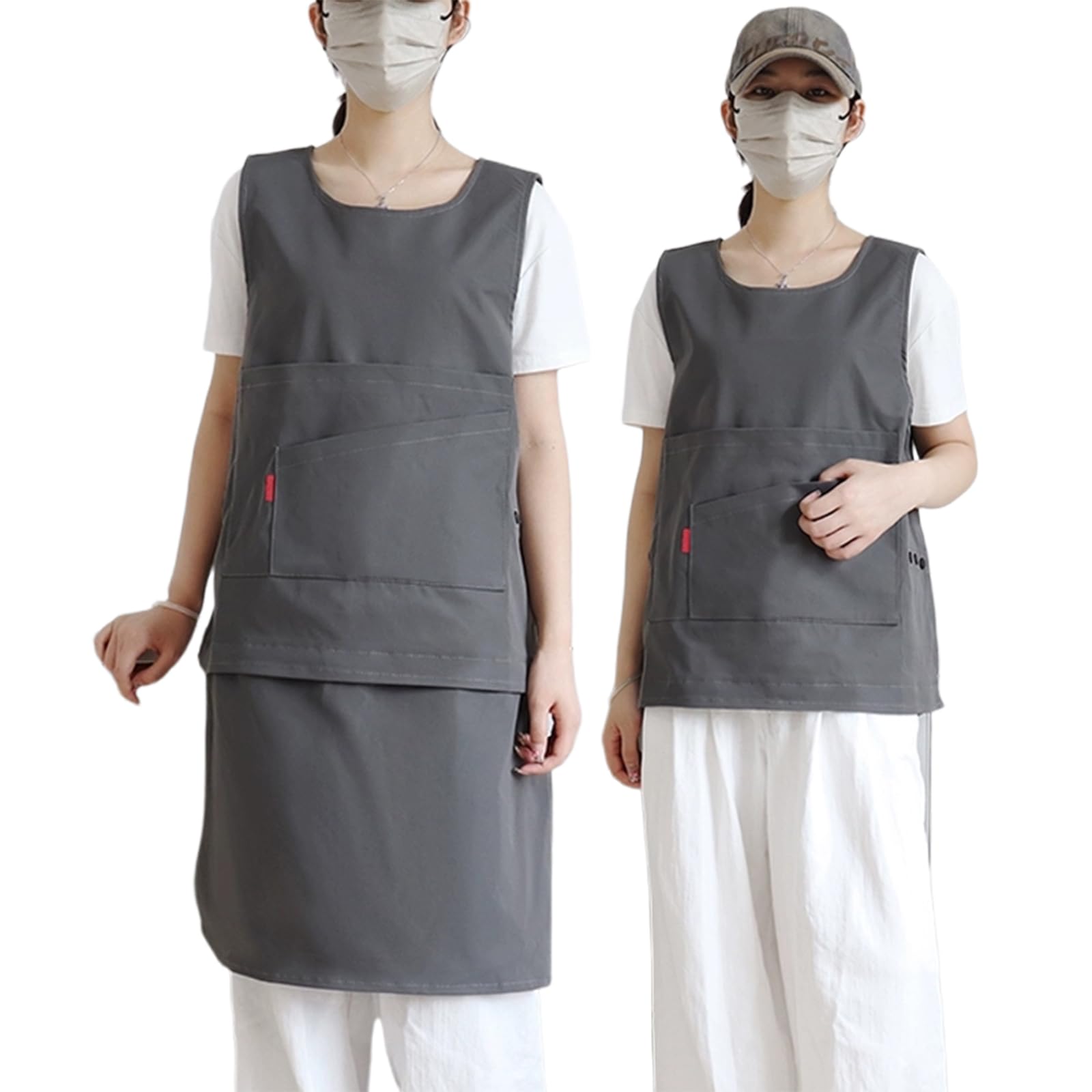Tabliers Toile, Tablier Cuisine De Homme Femme, Tablier Nettoyage Réglable Tabliers De Travail avec Poches Grey,One Size