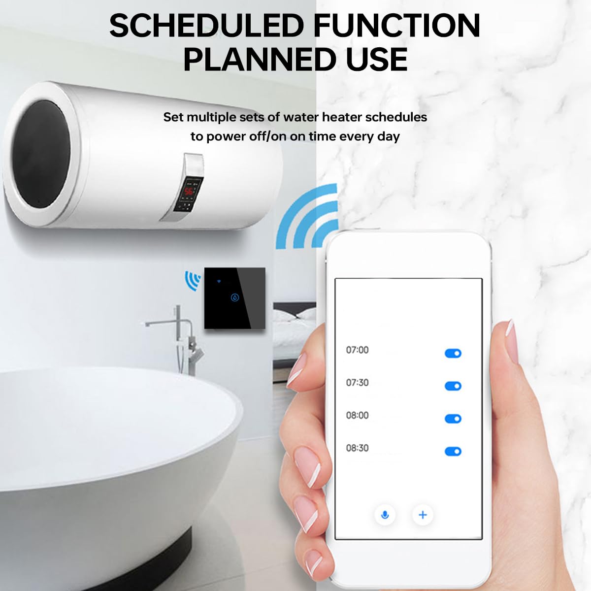 Acmerota 40A Smart Immersion Heater Timer Switch, 2 Pack Black WIFI Smart Wall Touch Boiler Switch WiFi Water Heater Timer Switch Compatible for Alexa & Google Assistant (Black 30mm deep box) - Image 4