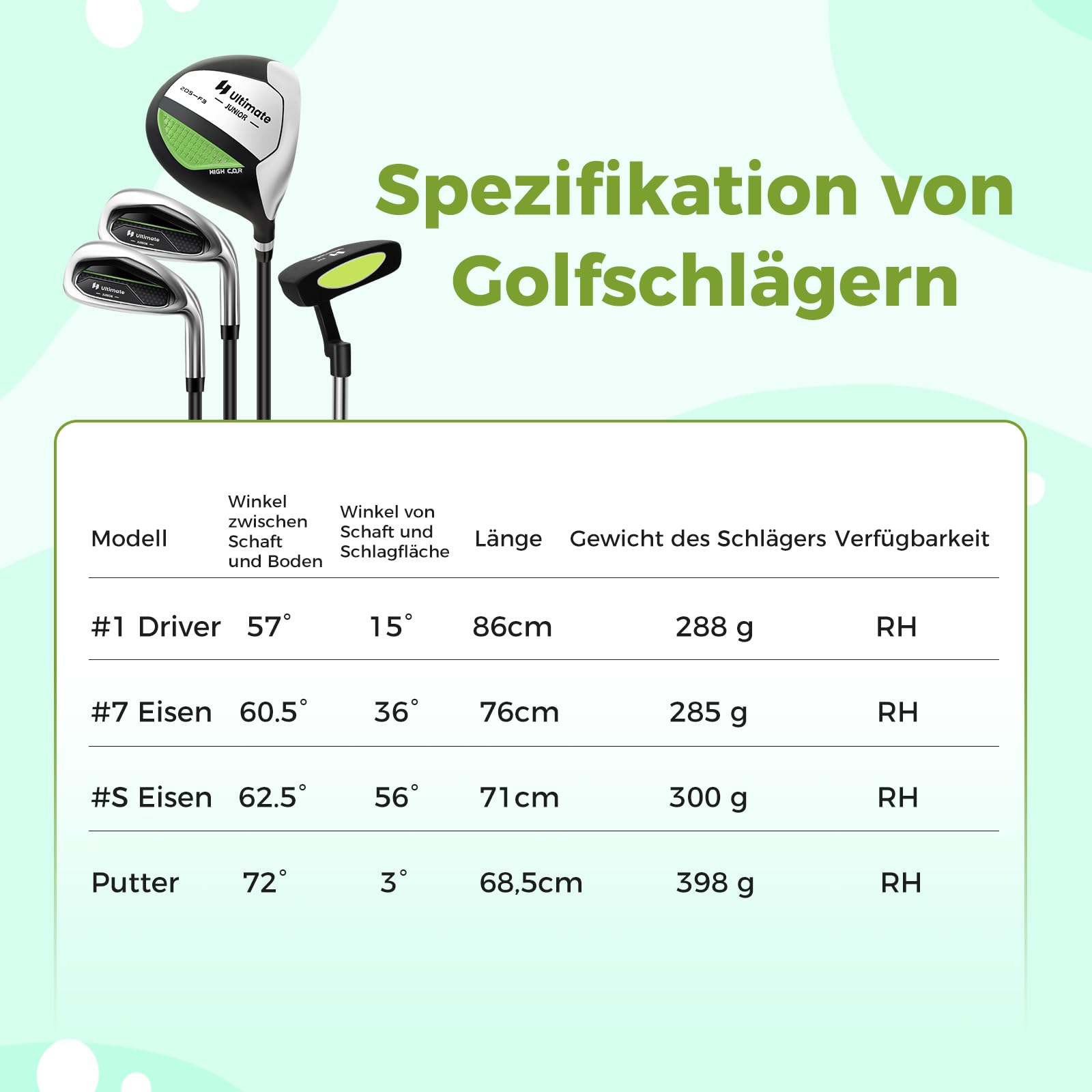 COSTWAY Kinder Golfschläger Set, Rechtshand Golfschlägersätze mit Golftasche & Regenhaube, Komplettes Golf Set inkl.7/9/S Eisen, 1 Driver, 4 Hybrid & Putter