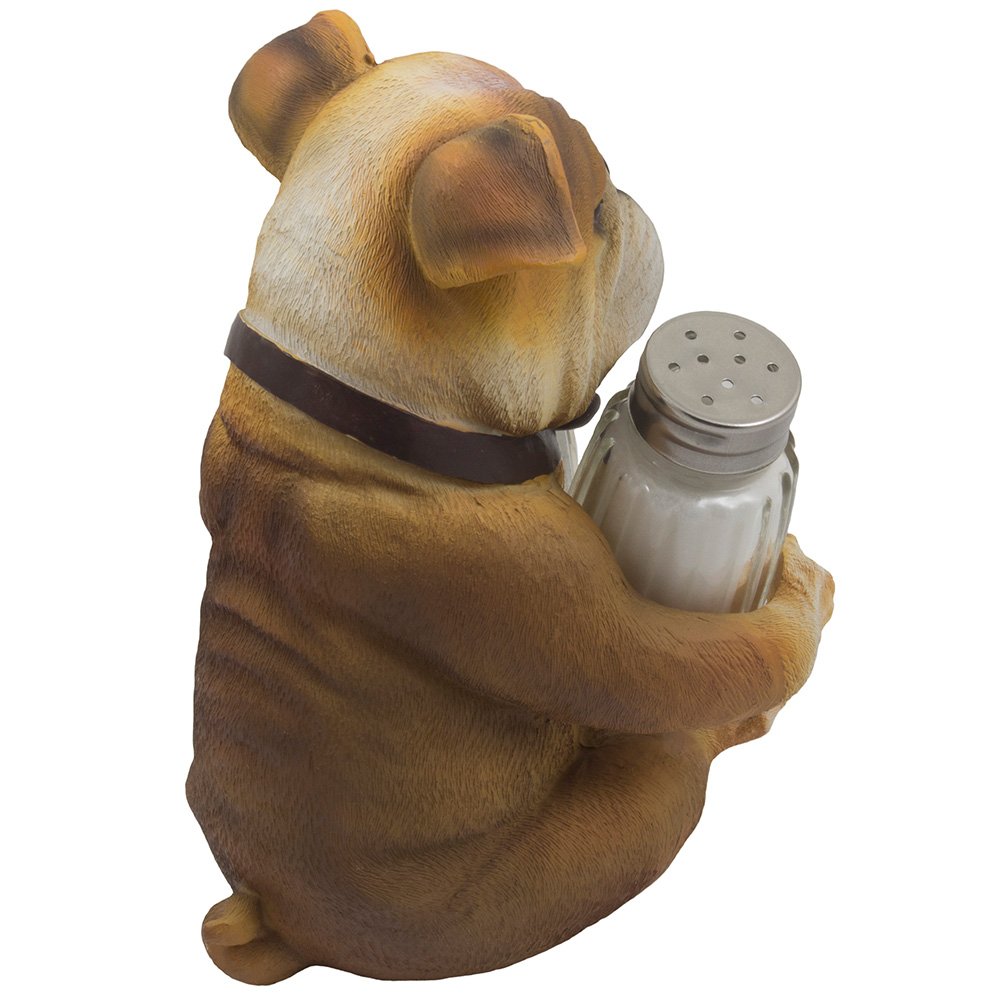 Bulldog - Juego de salero y pimentero con soporte decorativo para exhibición de especias, para cachorros y perros, decoración de cocina o decoración de mesa de bar como regalo de inauguración de la casa para los amantes de las mascotas