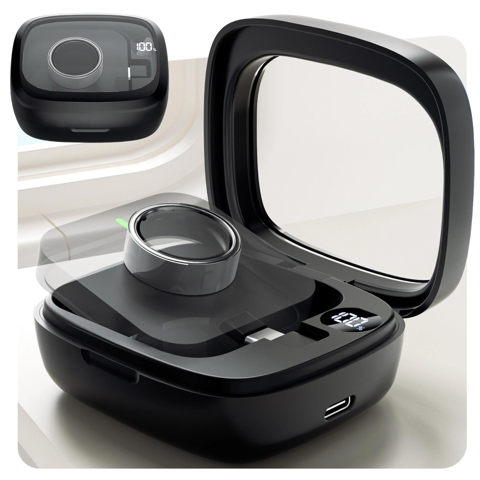 Étui de Charge Portable pour Oura Ring Gen 3/4/5, Batterie Rechargeable 2000mAh avec écran numérique, étui de Voyage, autonomie jusqu'à 60 Jours (Chargeur Original Non Inclus)