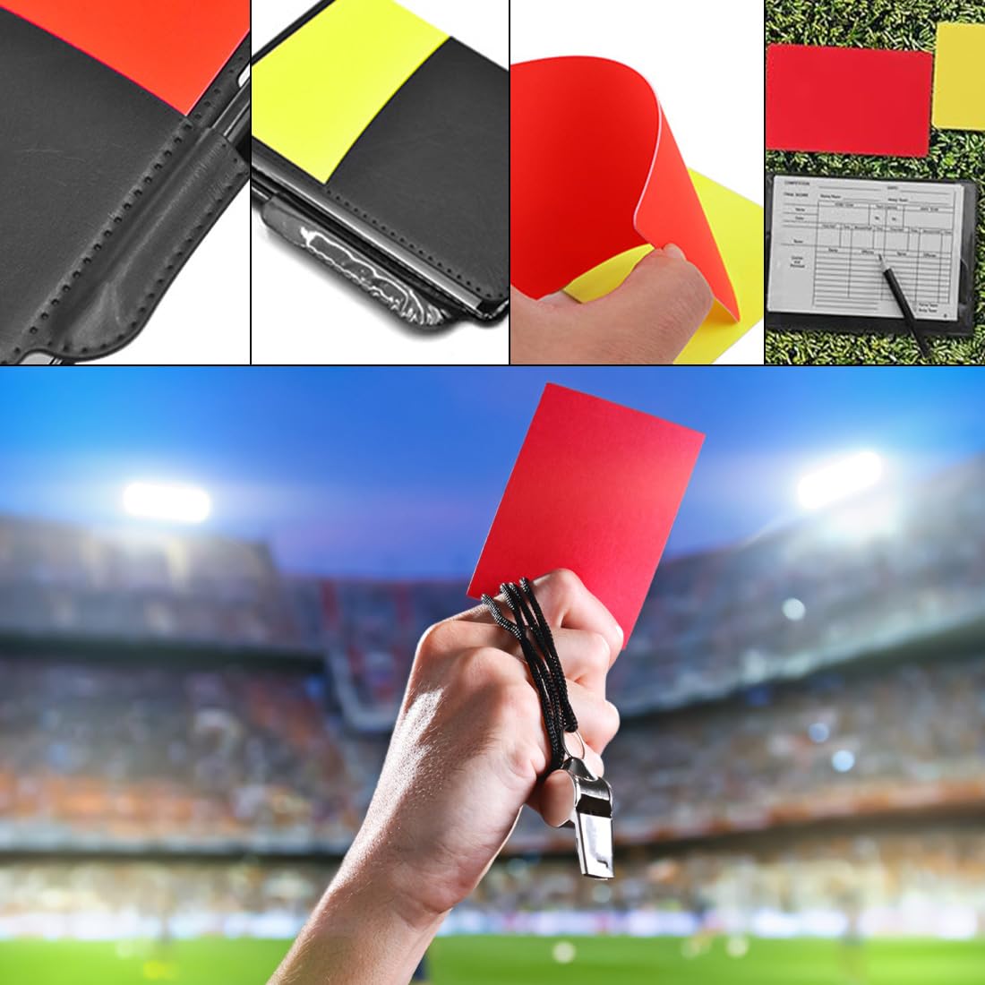 Kit de Tarjetas de Árbitro Roja y Amarilla con Silbato para Fútbol