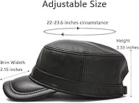 Vista 8 de Hombres Lambskin Leather Cadet Army Caps Military Caps Flat Top Cap A-Negro