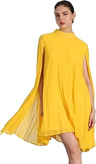 Chiffon Dresses for Women's Loose Flowy Cloak Sleeve Cape Pleated Dress