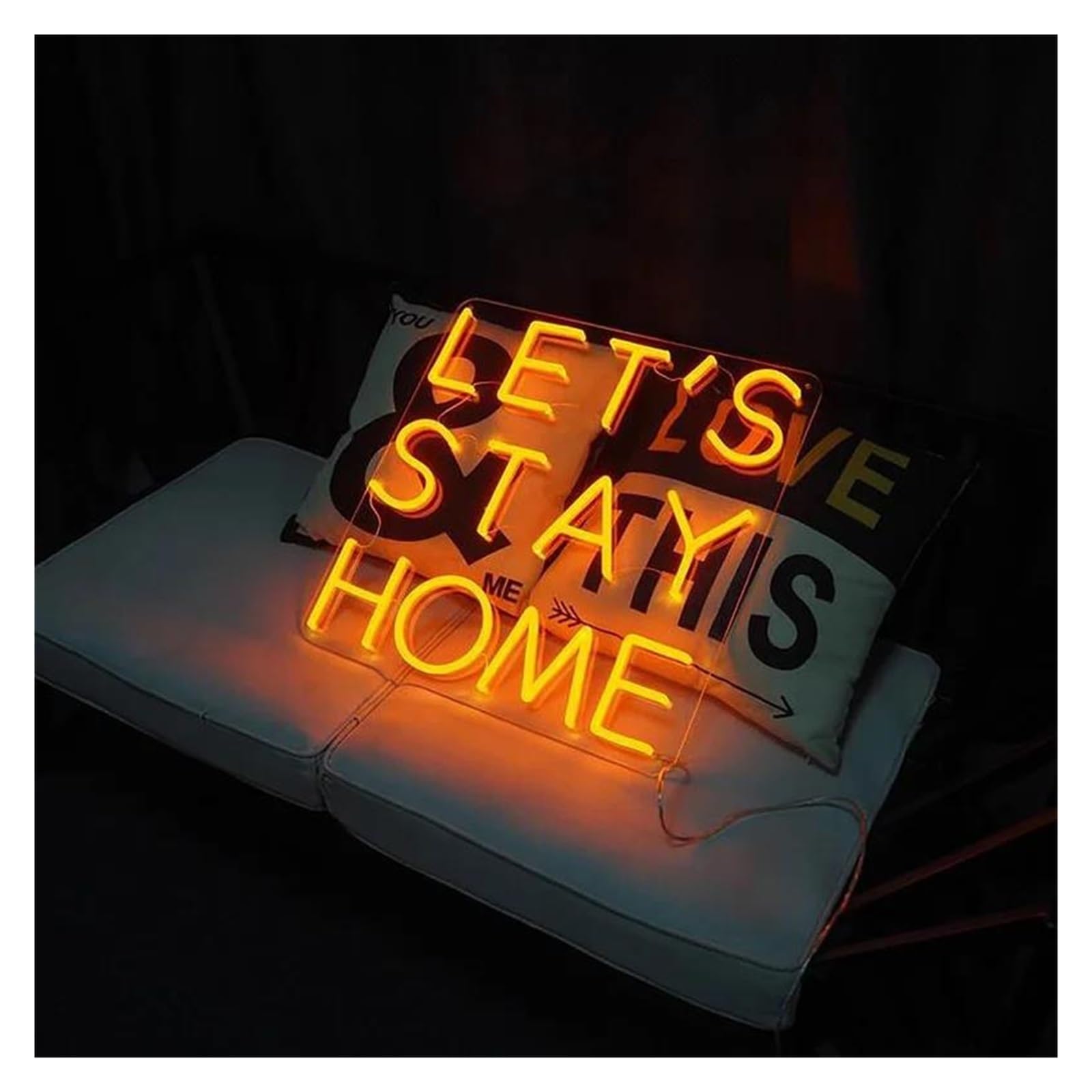 Shouxi B Sign Lamp Let's Stay Home Neon Sign For Living Room Edroom Decor Home Art Decor Wall Decor 45X42cm(B)