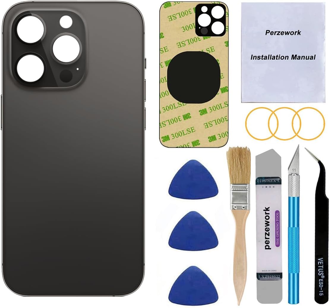 OEM Rear Back Glass Replacement for iPhone 14 Pro 6.1 inches with Reparing Toolkit and Pre-Installed Adhesive (Space Black)