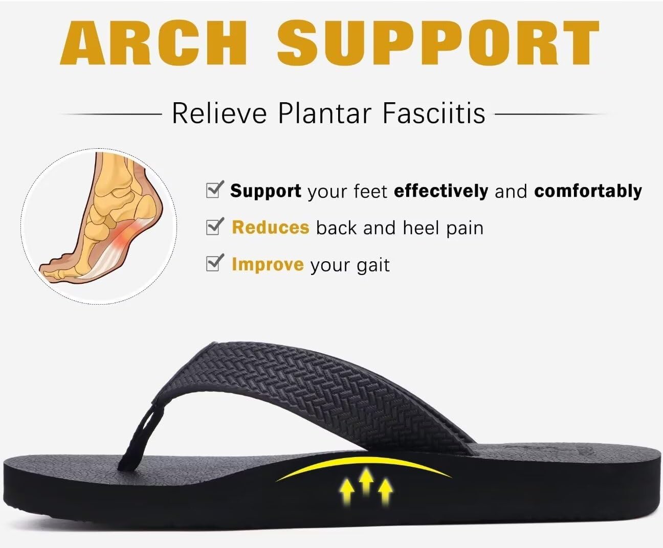 KuaiLu Men's Flip Flops Arch Support Summer Beach Pool Water Thong Sandals Waterproof Rubber Walking Shoes - Image 4