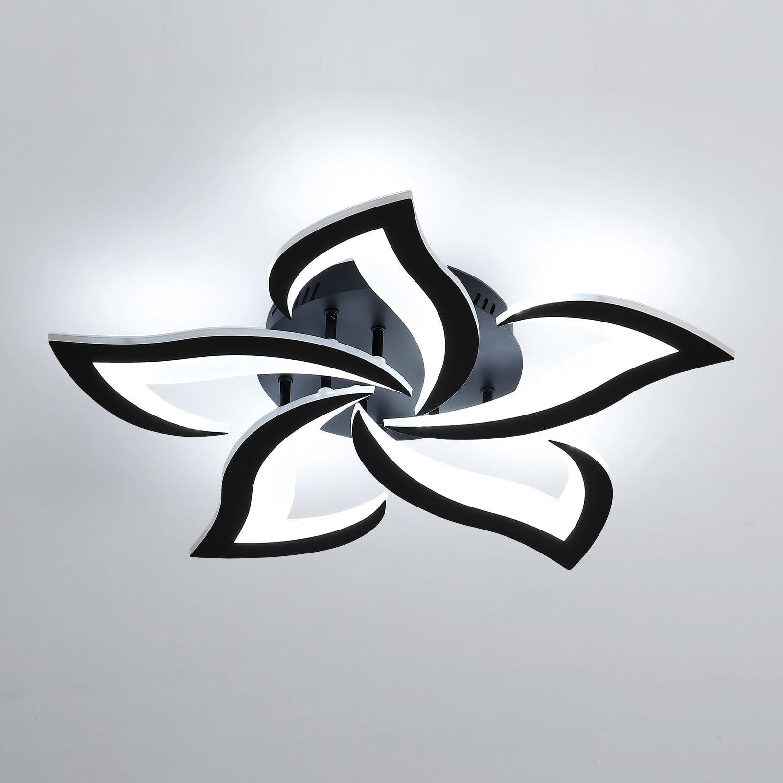 Comely Lamparas de Techo, Modernas Plafon LED 60W 6750LM, Blanco frío 6500K, Diseño Forma de Flor Lampara de Techo Para Dormitorio Salon Comedor Baño Cocina Pasillo,Diámetro 60cm, Negro