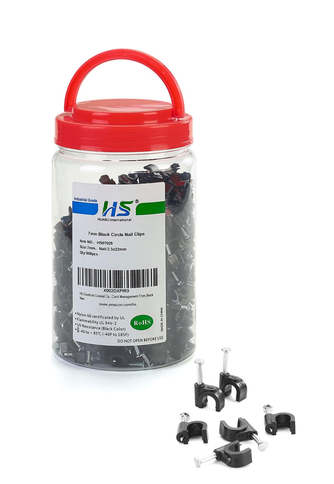 HS Electrical Cat6 Coaxial Cable Clips Outdoor 500 Pack Nail-in Wire Clamps,Nail Wire Holder Cord Management 7mm,Black