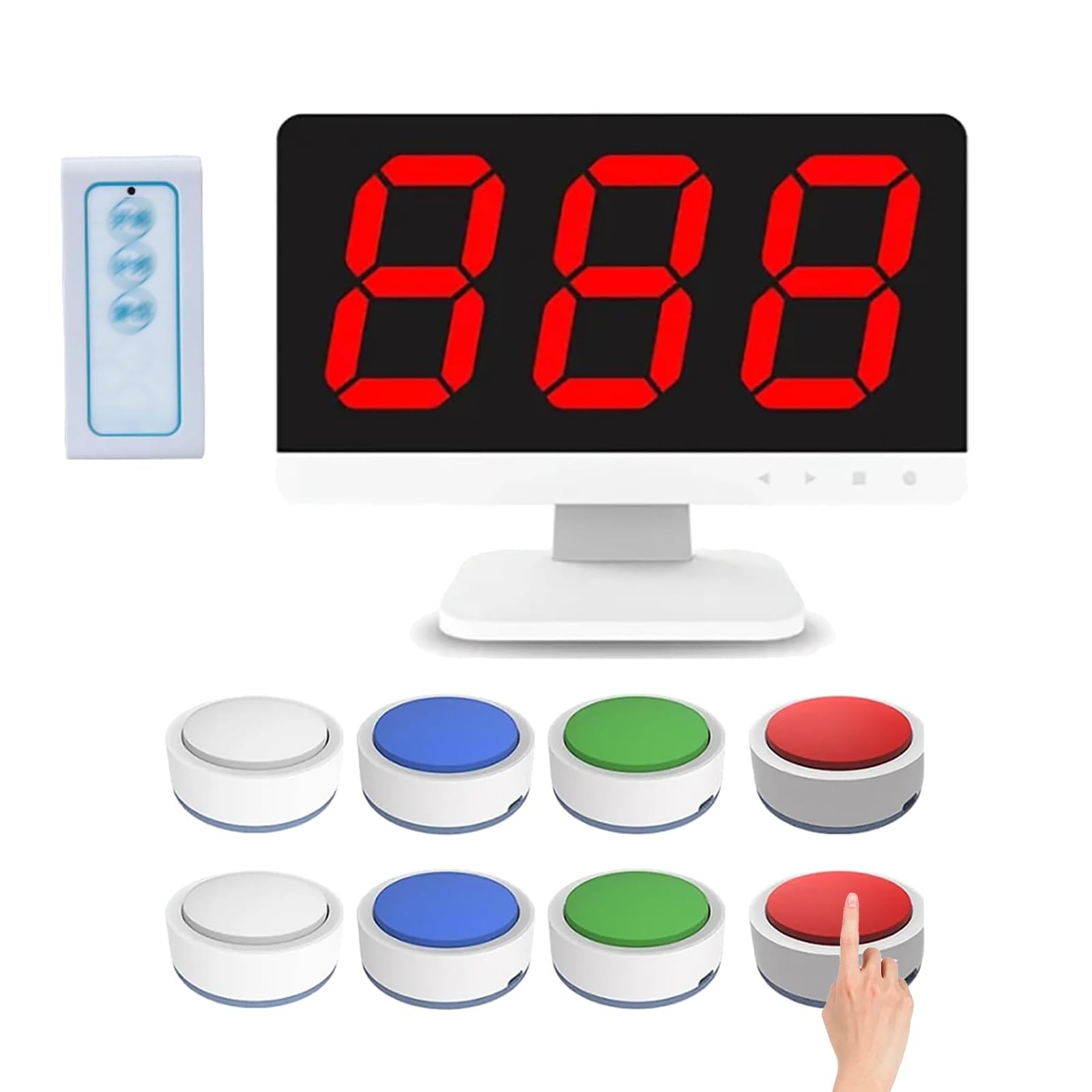 Sistema di gioco a quiz wireless con schermo LCD, cicalini interattivi, modalità di risposta multipla per spettacoli di gioco e concorsi educativi
